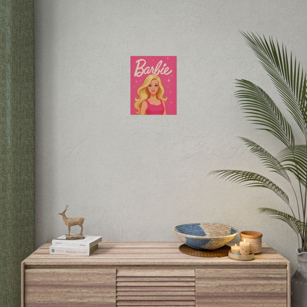 Retro Pink Barbie Script Poster — Rolled Wall Art for Kids' Rooms & Collectors