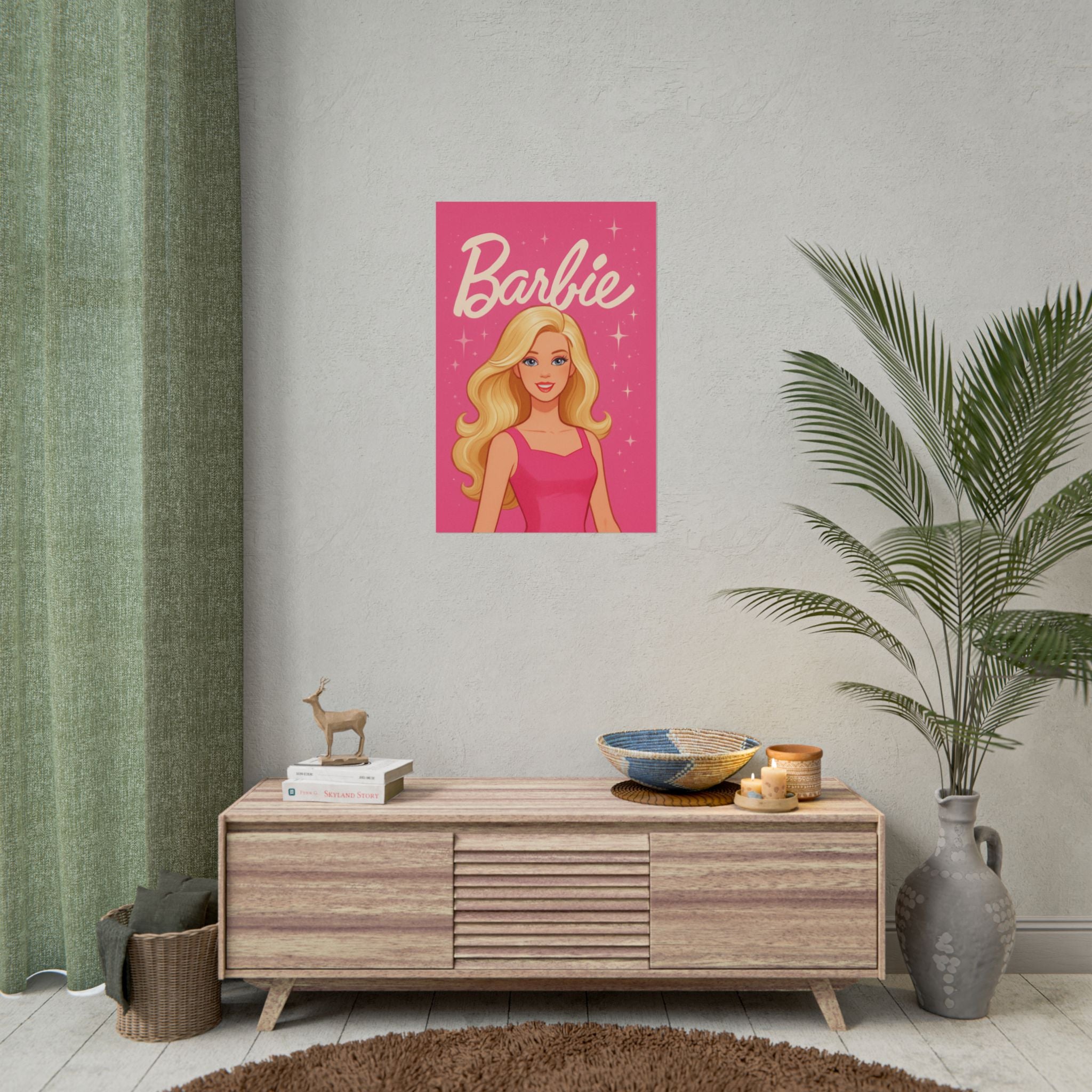 Retro Pink Barbie Script Poster — Rolled Wall Art for Kids' Rooms & Collectors