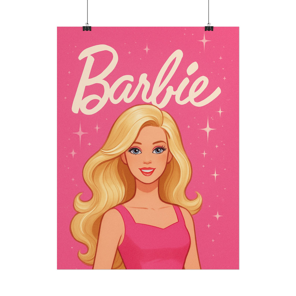 Retro Pink Barbie Script Poster — Rolled Wall Art for Kids' Rooms & Collectors