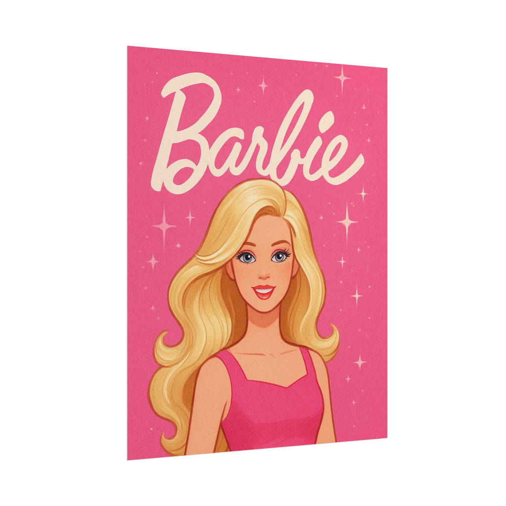 Retro Pink Barbie Script Poster — Rolled Wall Art for Kids' Rooms & Collectors