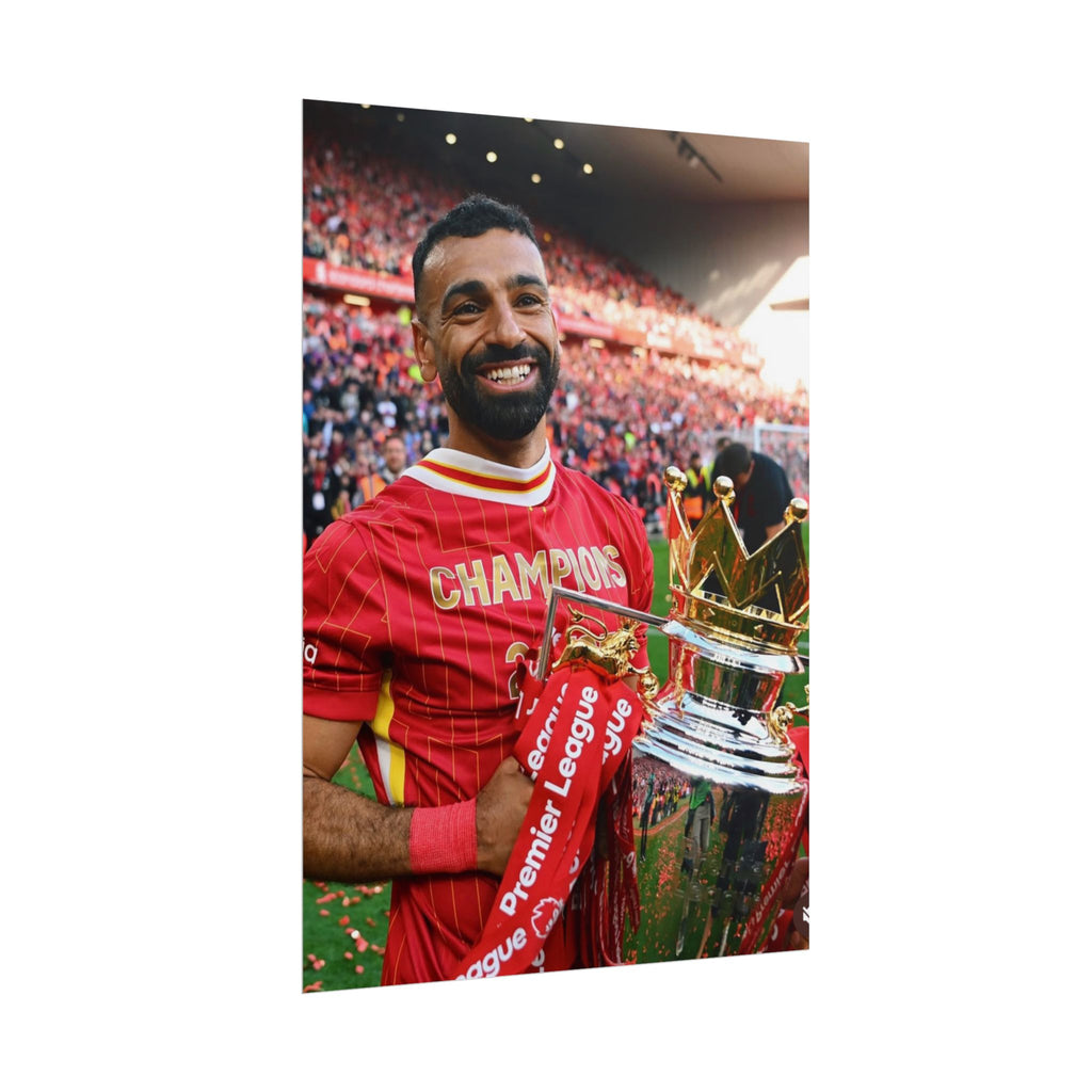 Mo Salah Premier League Soccer Champion Rolled Poster — Trophy Celebration Stadium Print