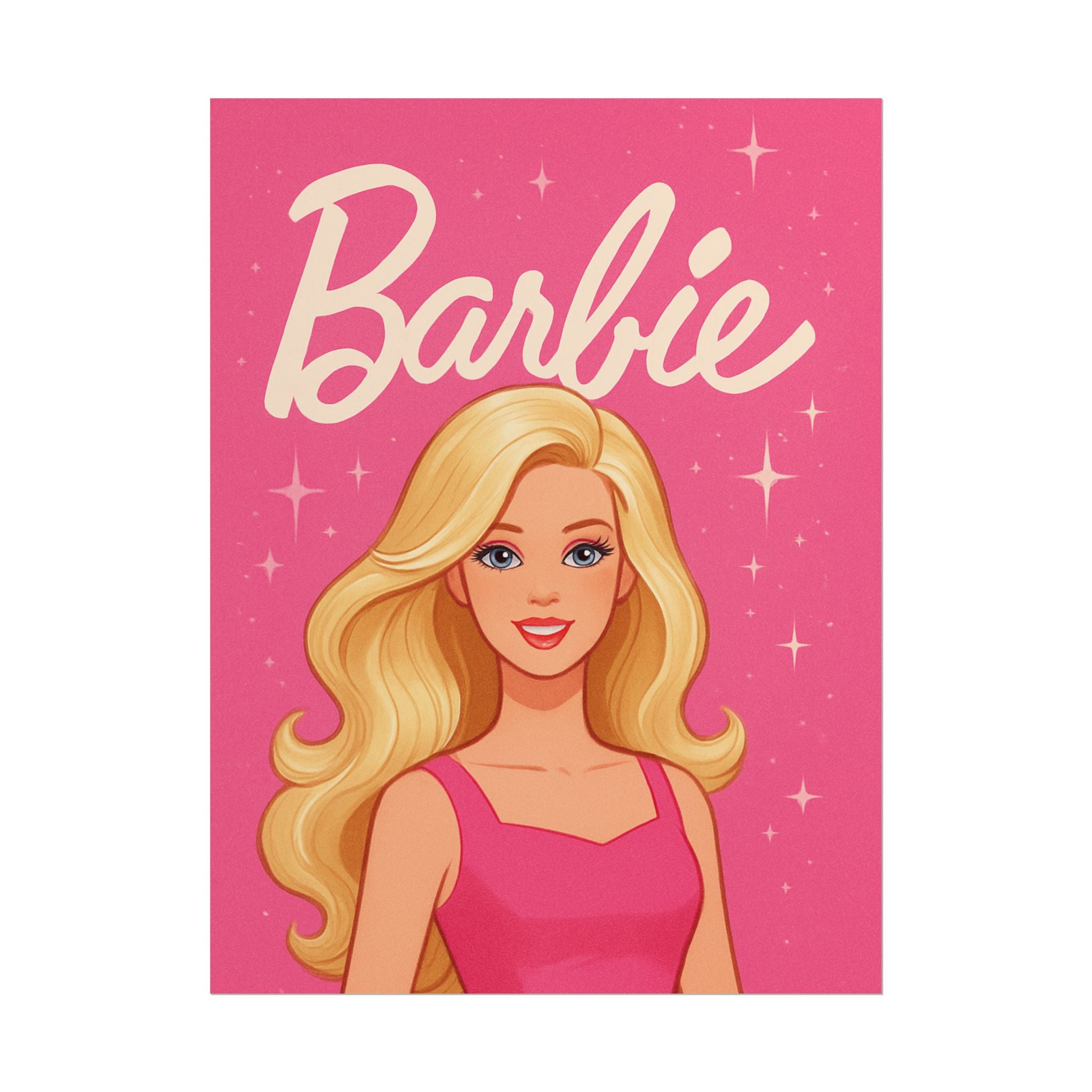 Retro Pink Barbie Script Poster — Rolled Wall Art for Kids' Rooms & Collectors