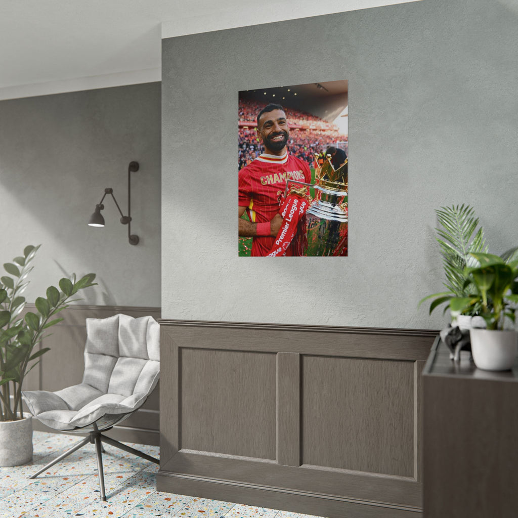 Mo Salah Premier League Soccer Champion Rolled Poster — Trophy Celebration Stadium Print
