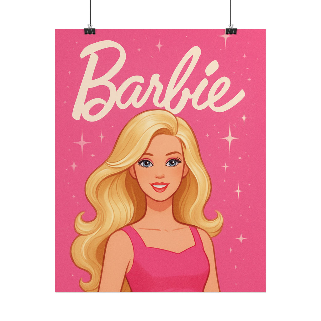 Retro Pink Barbie Script Poster — Rolled Wall Art for Kids' Rooms & Collectors