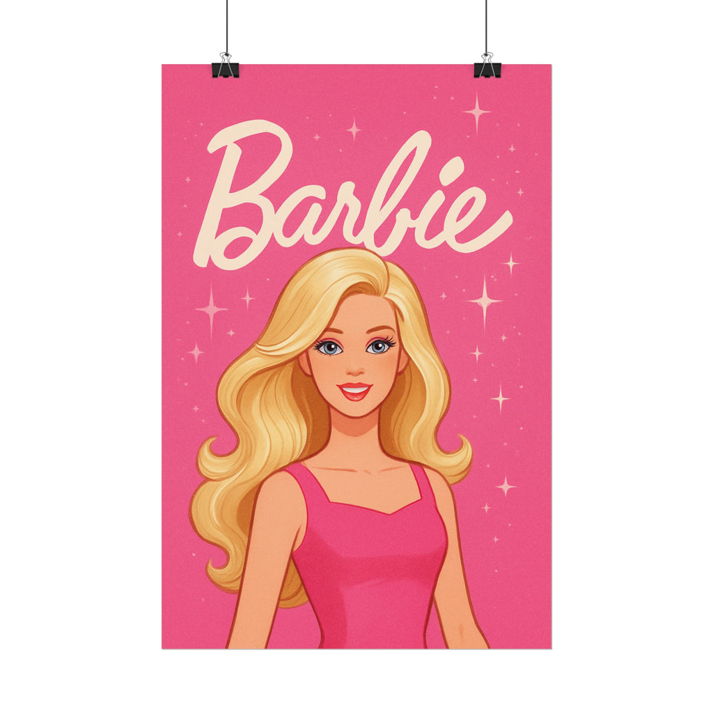 Retro Pink Barbie Script Poster — Rolled Wall Art for Kids' Rooms & Collectors