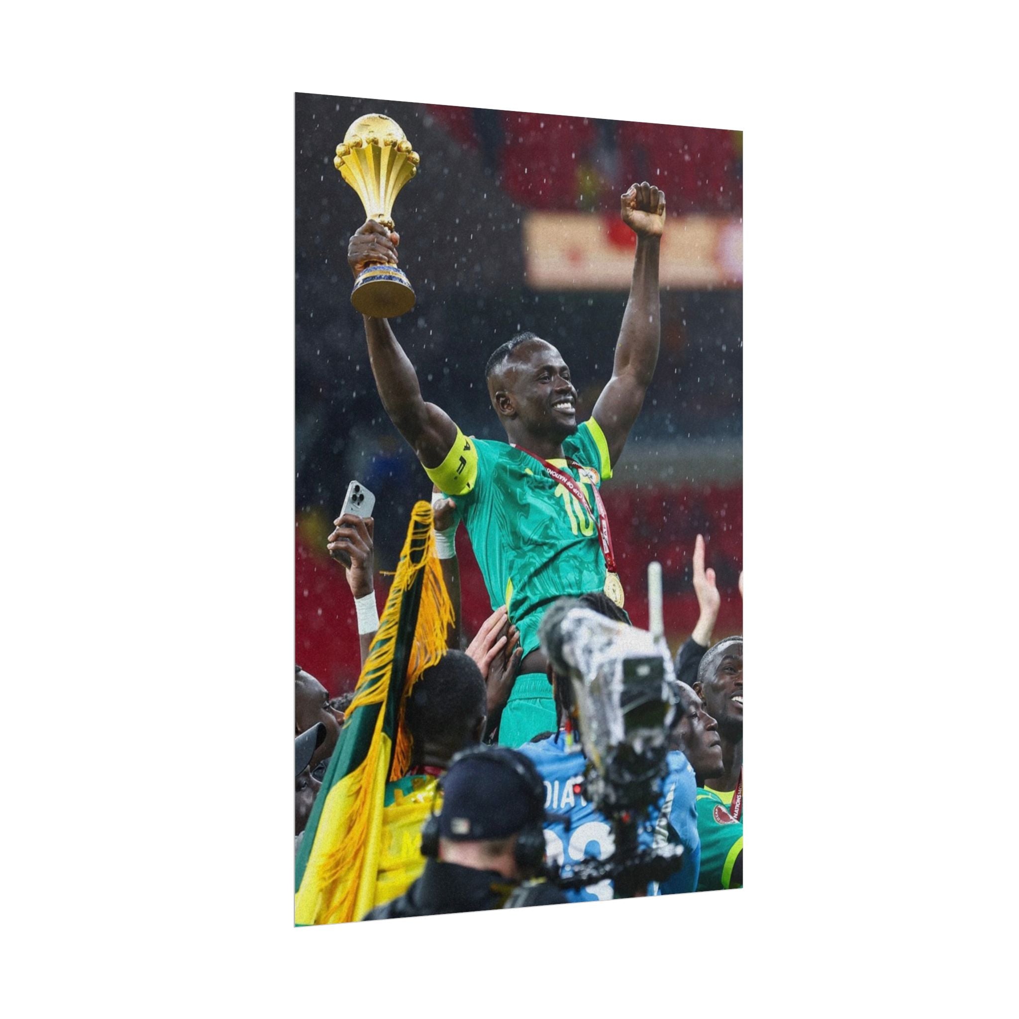 Sadio Mané Senegal AFCON winners Rolled Poster — Soccer Champion Lifting Trophy Celebration Print