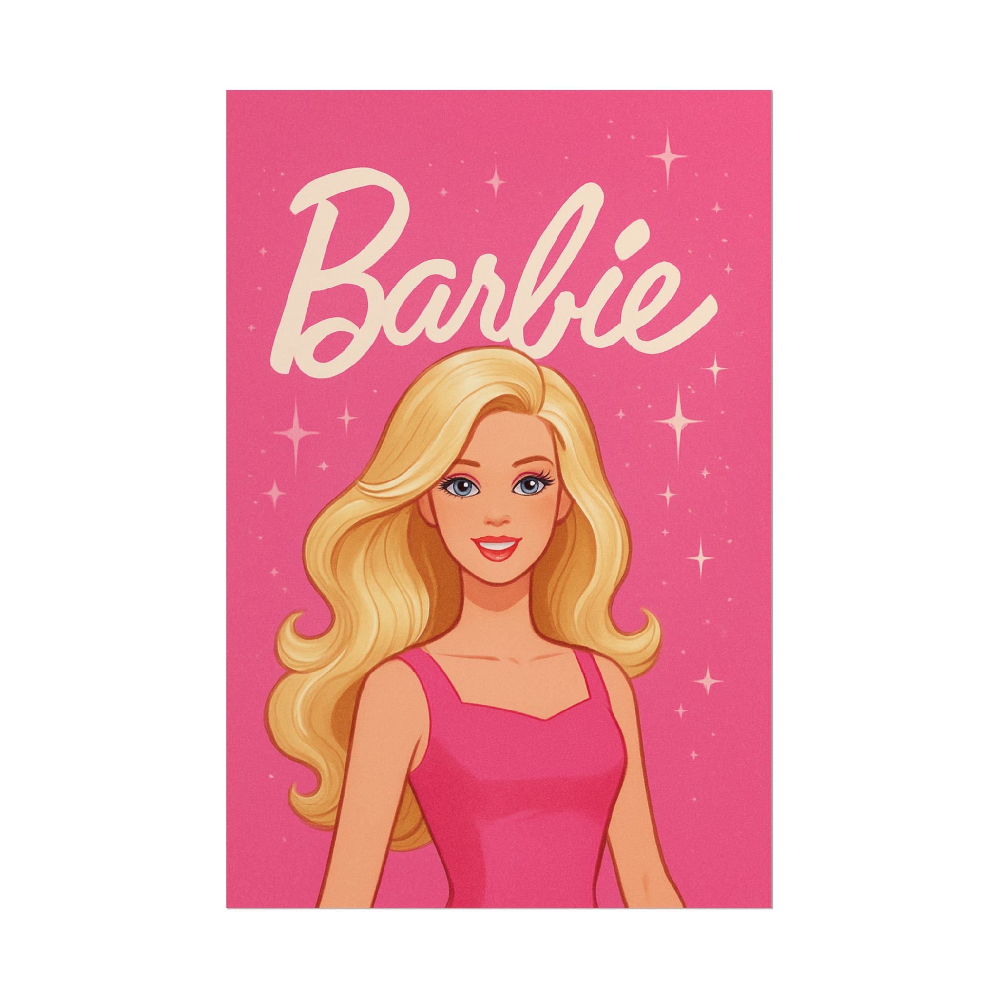Retro Pink Barbie Script Poster — Rolled Wall Art for Kids' Rooms & Collectors