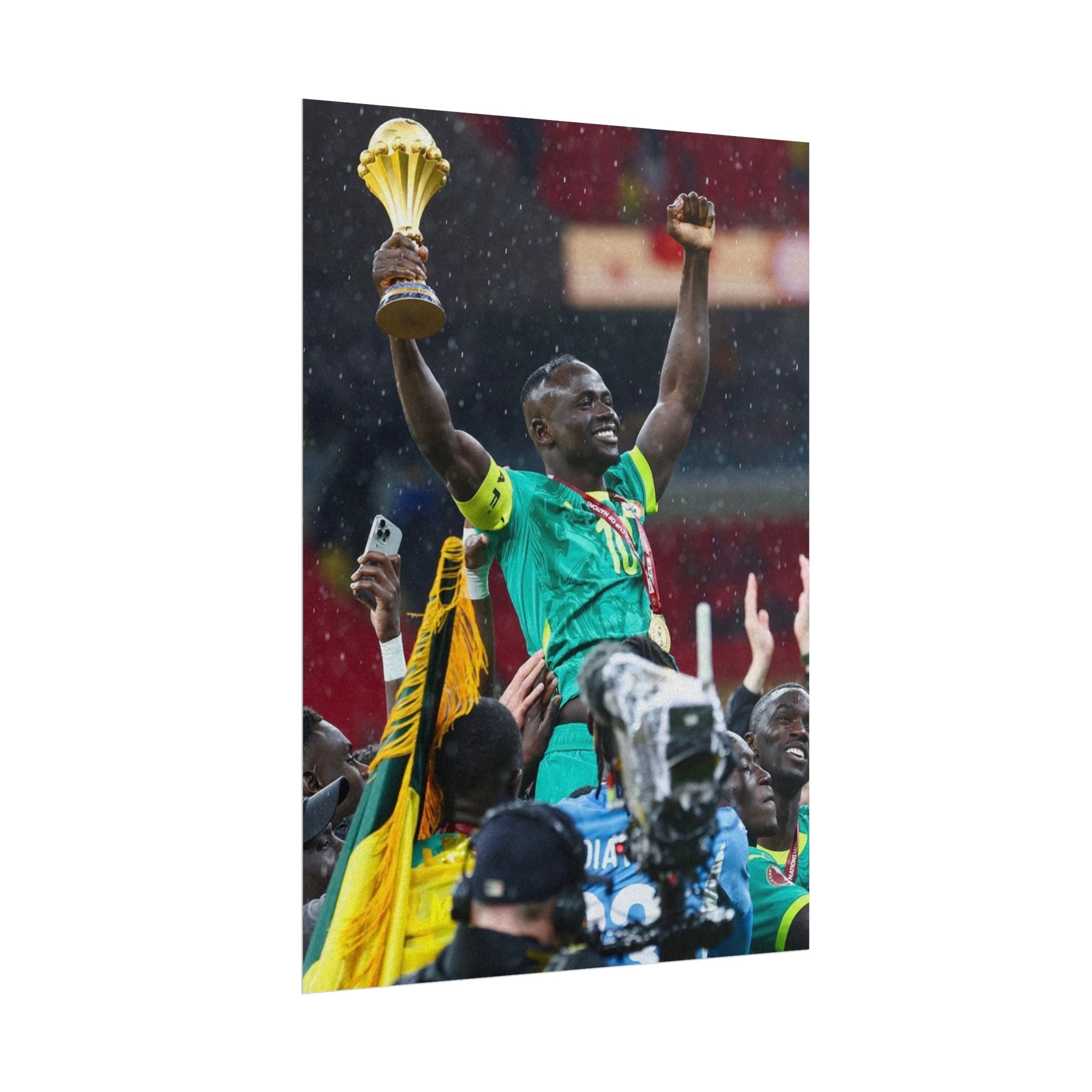 Sadio Mané Senegal AFCON winners Rolled Poster — Soccer Champion Lifting Trophy Celebration Print