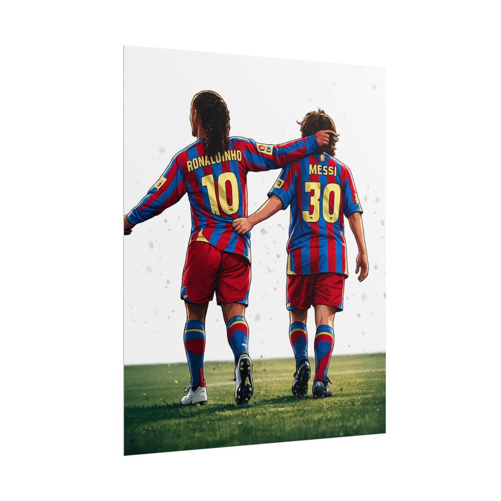 Rolled Poster — Young Ronaldinho & Messi FC Barcelona Players Soccer Print