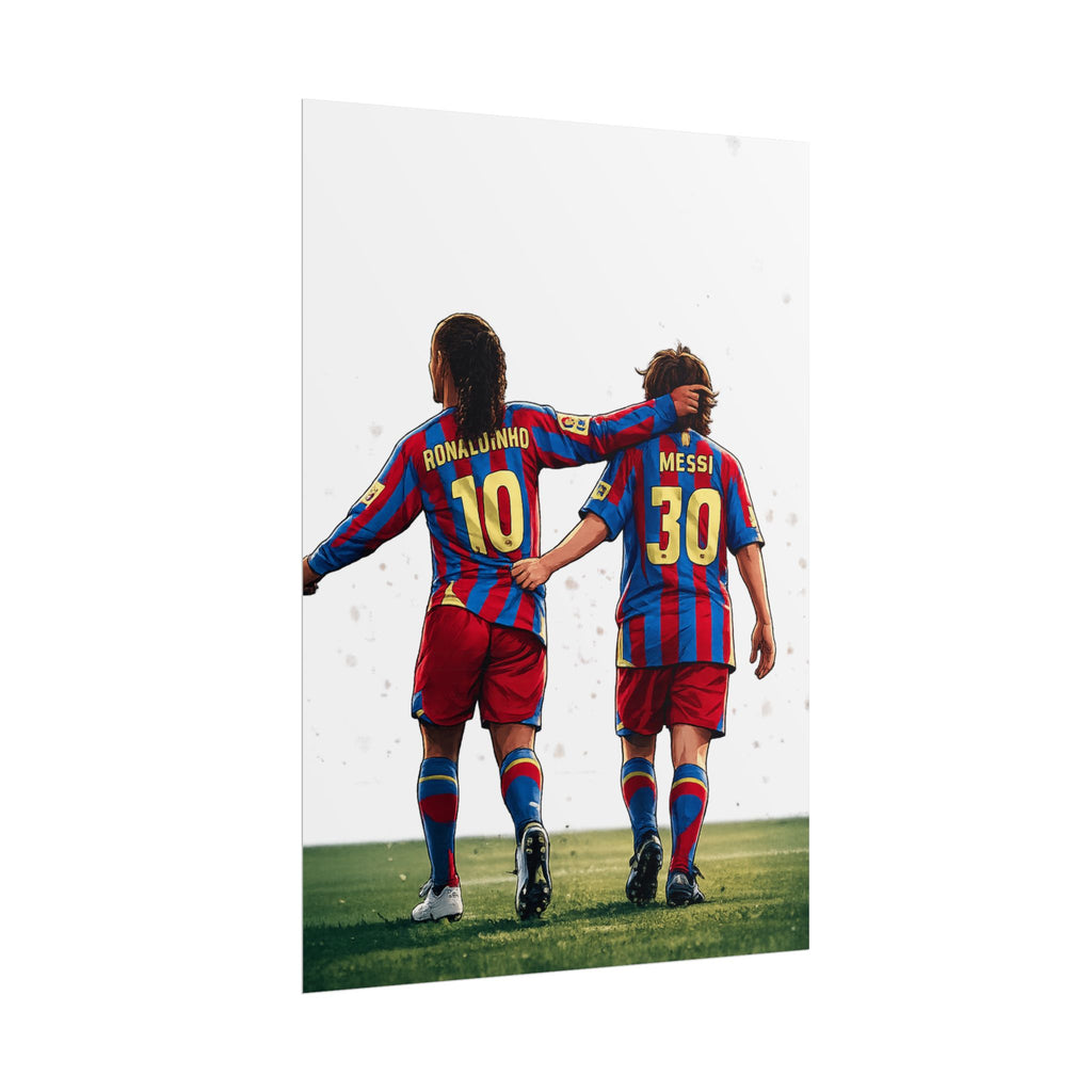 Rolled Poster — Young Ronaldinho & Messi FC Barcelona Players Soccer Print