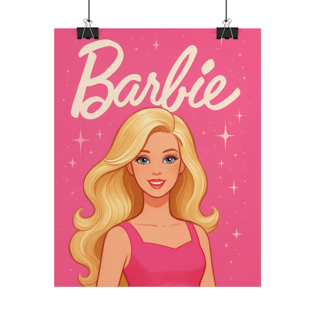 Retro Pink Barbie Script Poster — Rolled Wall Art for Kids' Rooms & Collectors