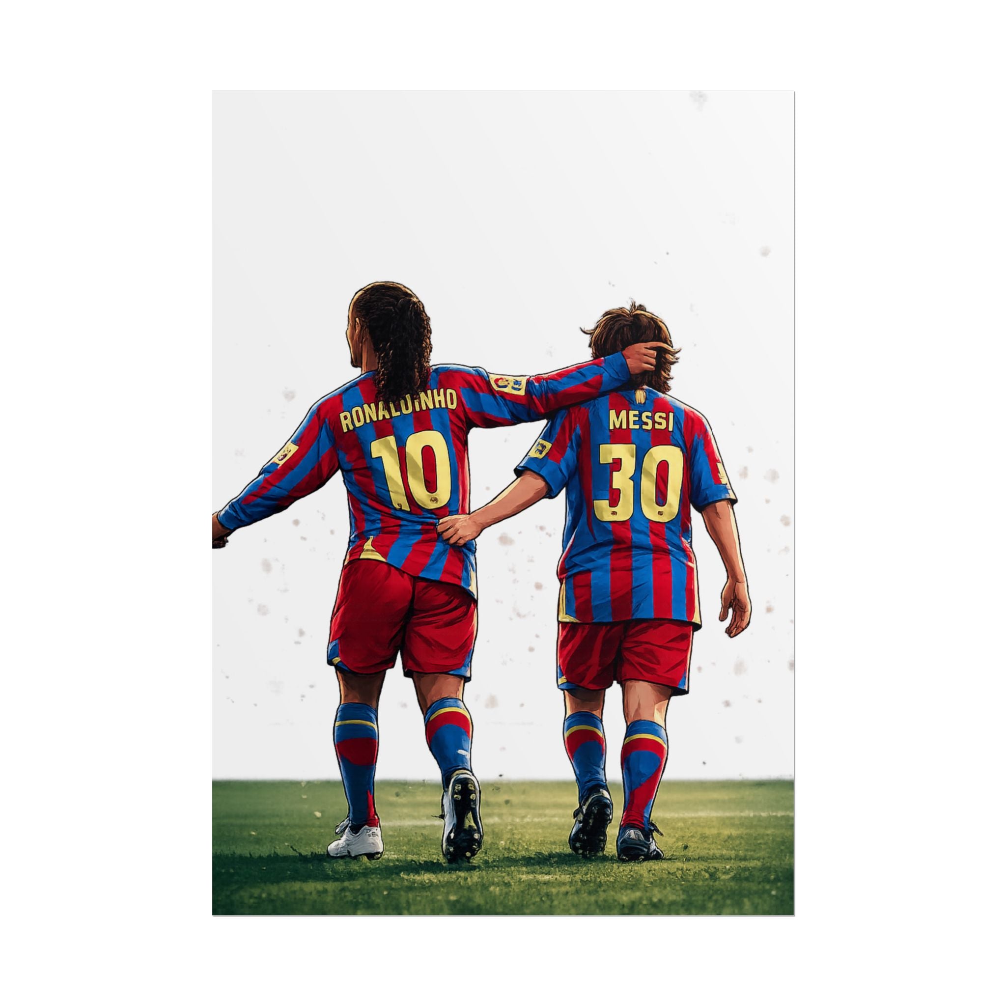 Rolled Poster — Young Ronaldinho & Messi FC Barcelona Players Soccer Print