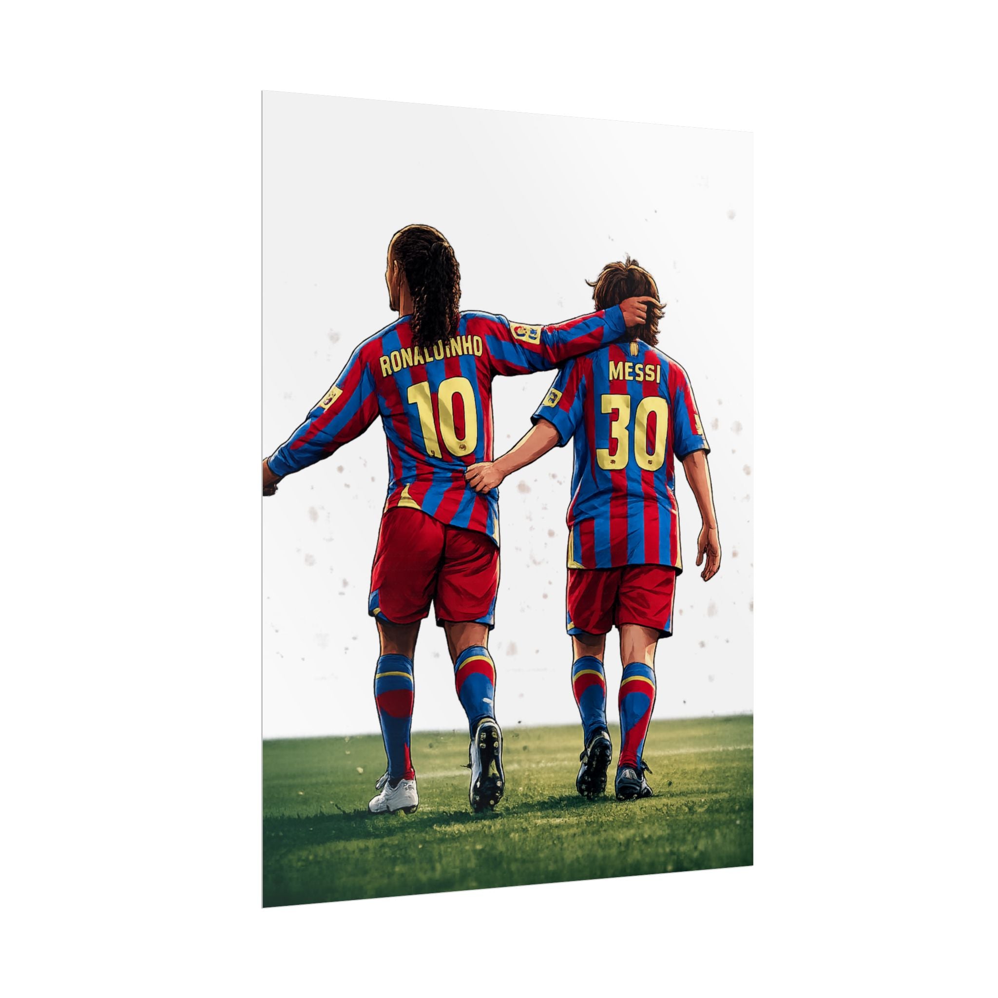 Rolled Poster — Young Ronaldinho & Messi FC Barcelona Players Soccer Print