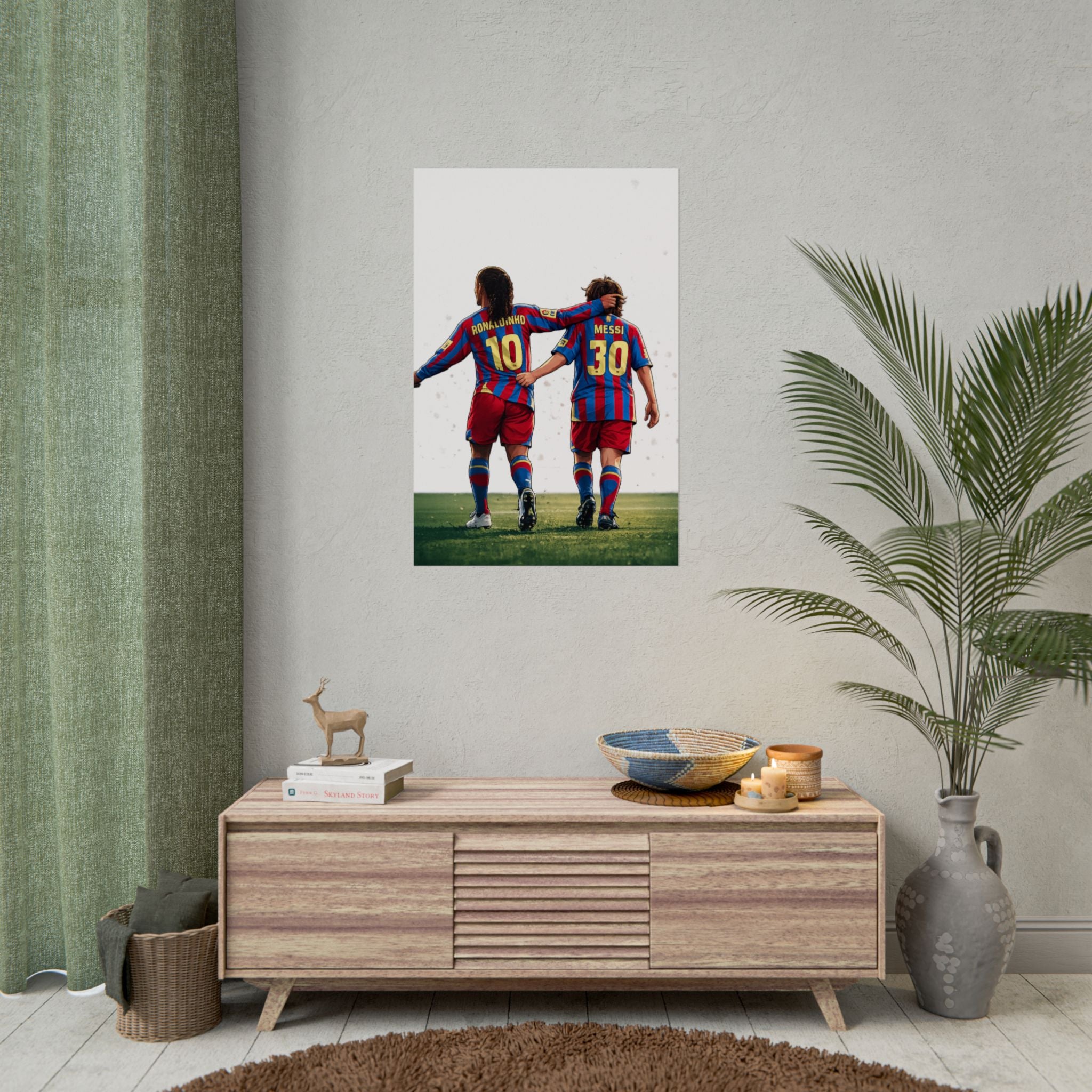 Rolled Poster — Young Ronaldinho & Messi FC Barcelona Players Soccer Print