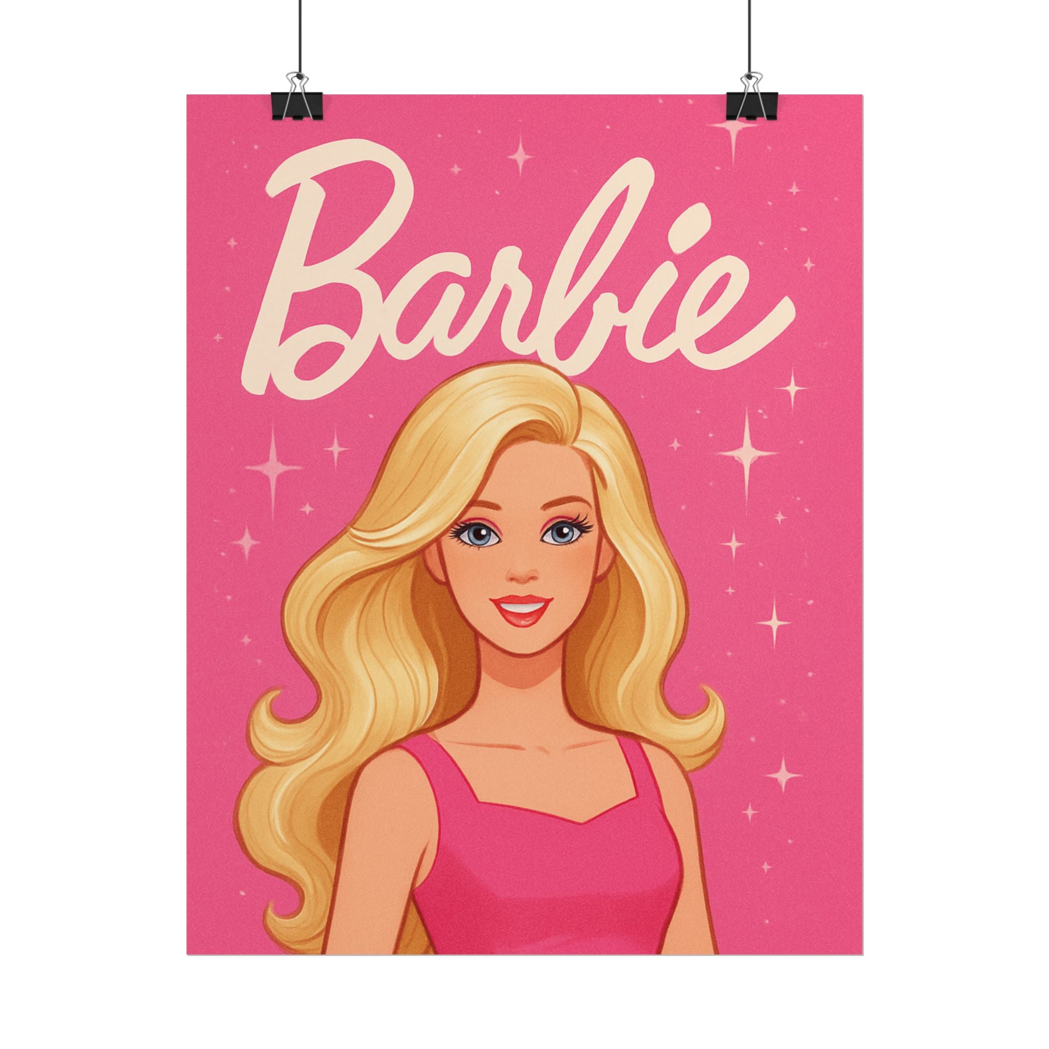 Retro Pink Barbie Script Poster — Rolled Wall Art for Kids' Rooms & Collectors