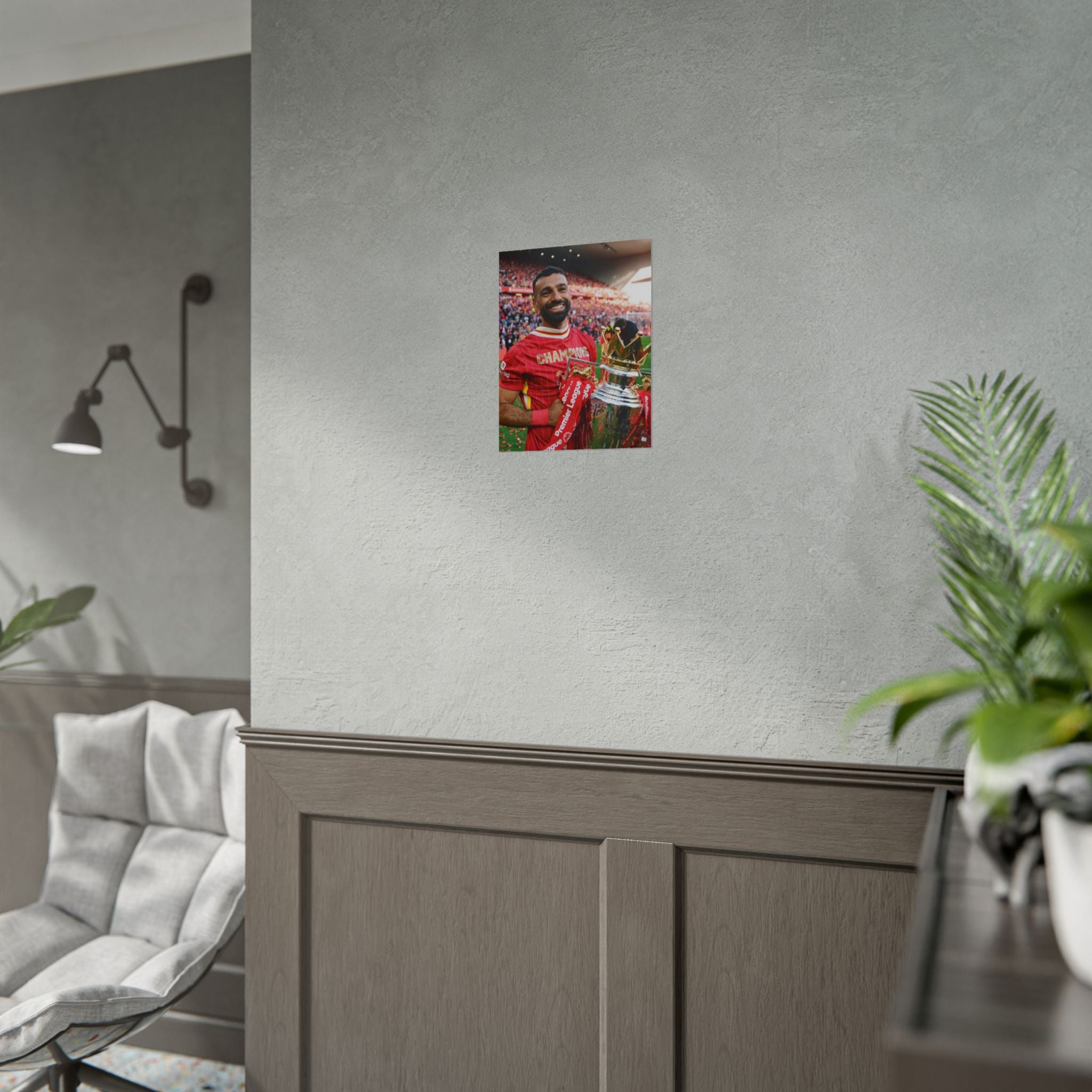 Mo Salah Premier League Soccer Champion Rolled Poster — Trophy Celebration Stadium Print