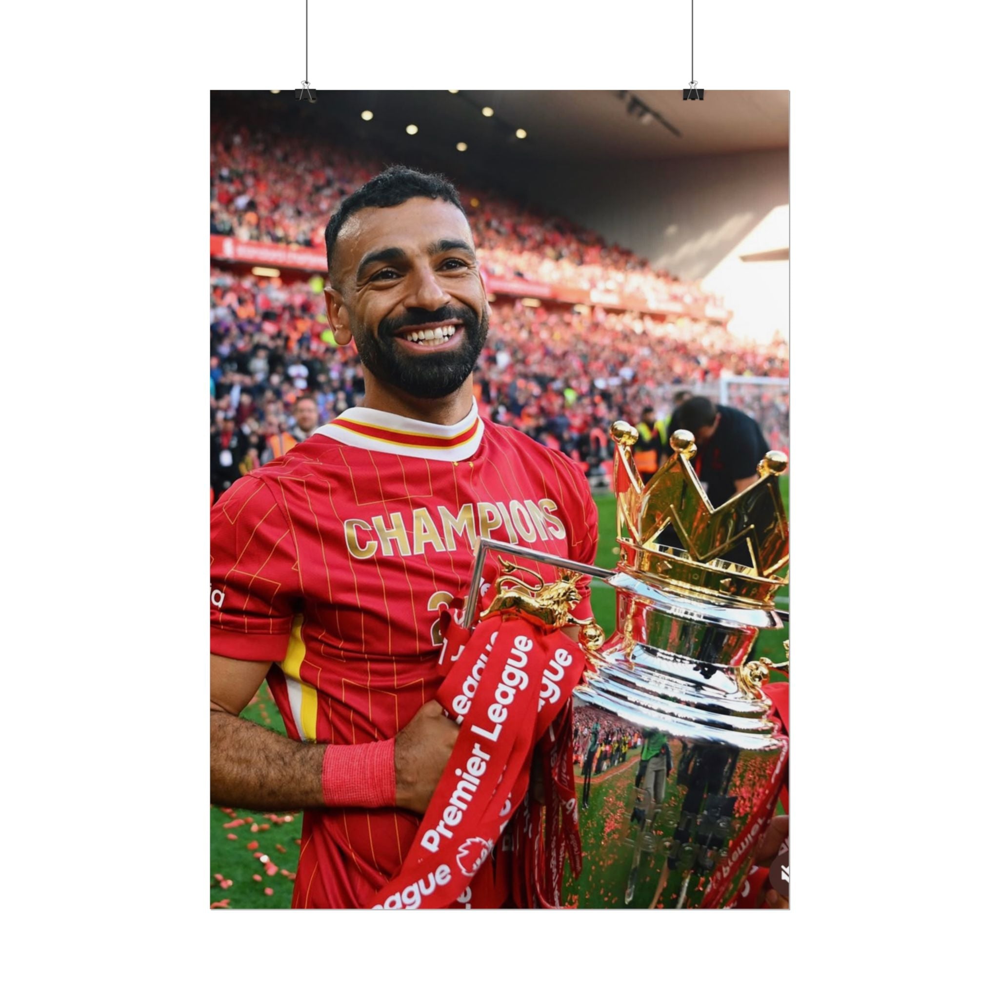 Mo Salah Premier League Soccer Champion Rolled Poster — Trophy Celebration Stadium Print