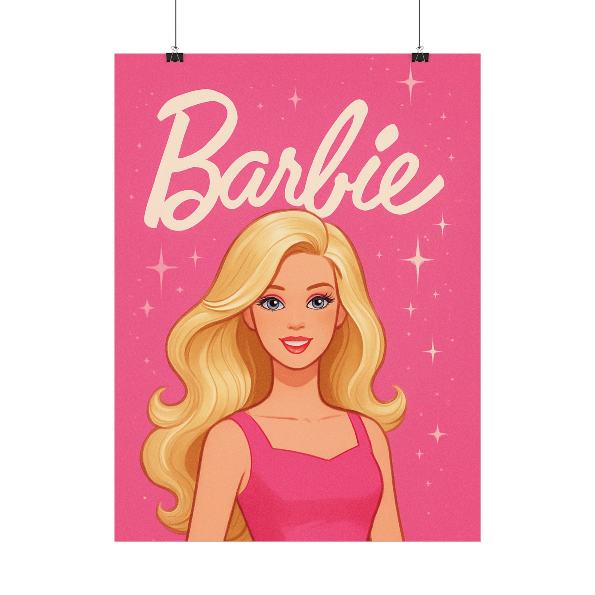 Retro Pink Barbie Script Poster — Rolled Wall Art for Kids' Rooms & Collectors
