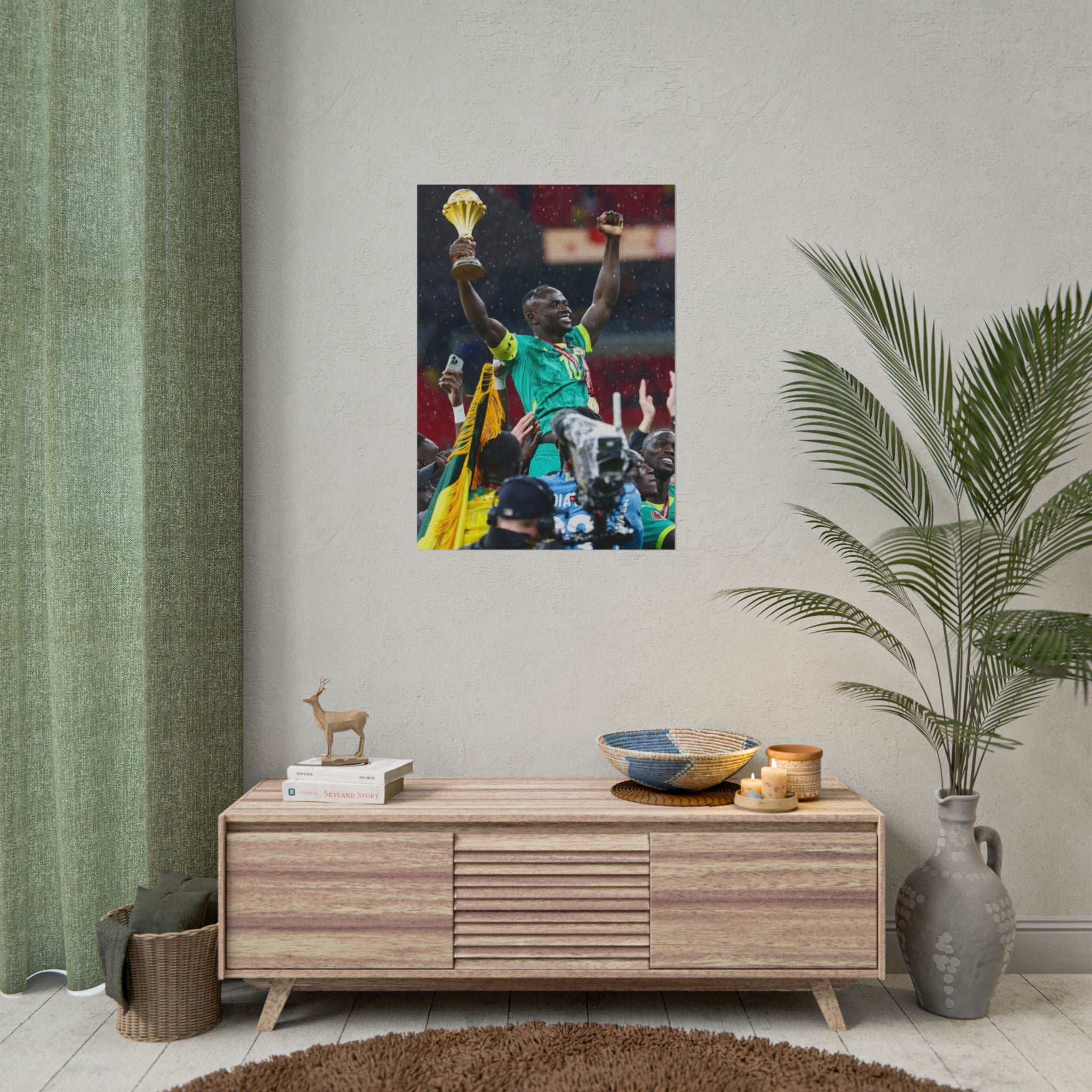 Sadio Mané Senegal AFCON winners Rolled Poster — Soccer Champion Lifting Trophy Celebration Print