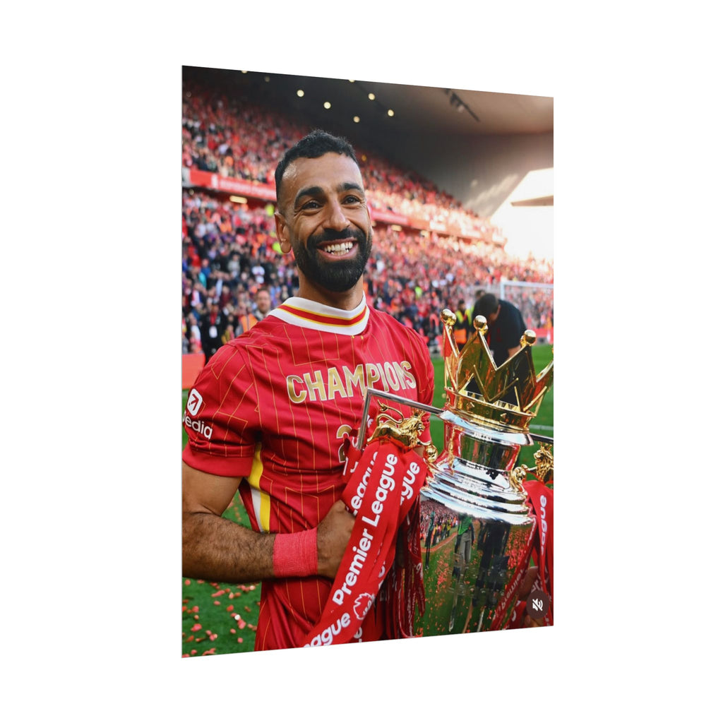 Mo Salah Premier League Soccer Champion Rolled Poster — Trophy Celebration Stadium Print
