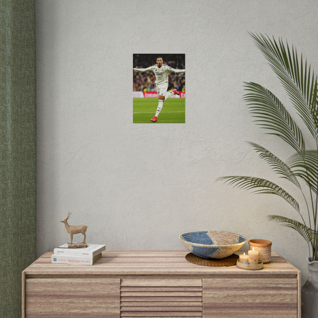 Kylian Mbappe Real Madrid Soccer Star Rolled Poster — Celebratory Football Print (Real Match Action)