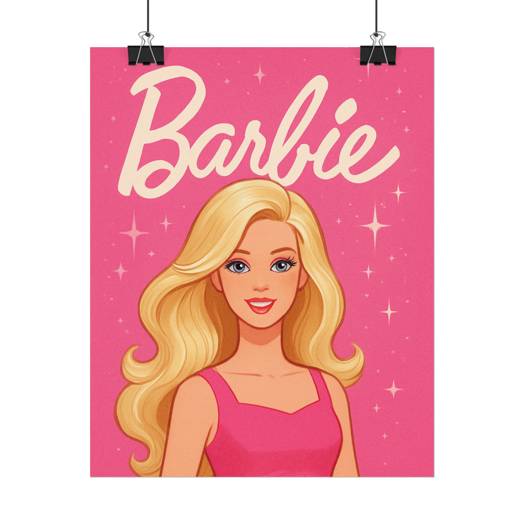 Retro Pink Barbie Script Poster — Rolled Wall Art for Kids' Rooms & Collectors