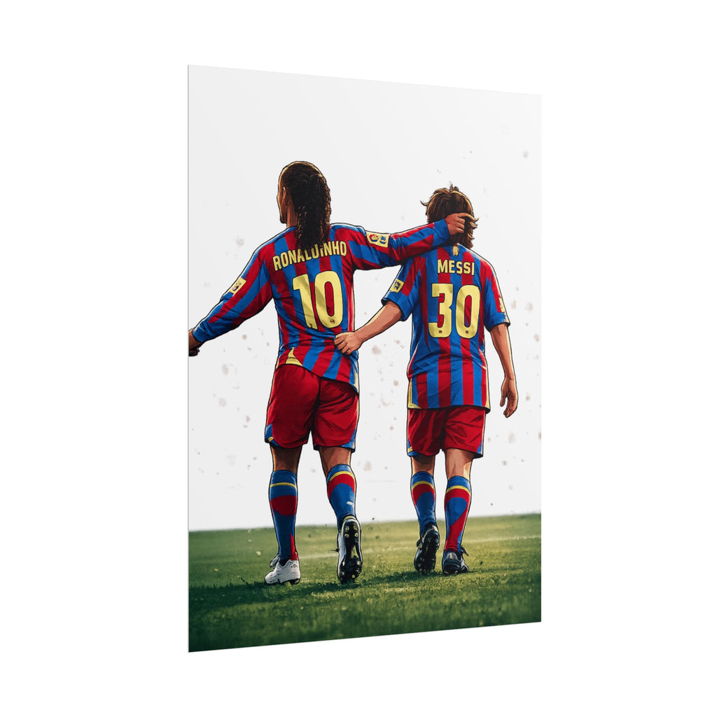 Rolled Poster — Young Ronaldinho & Messi FC Barcelona Players Soccer Print