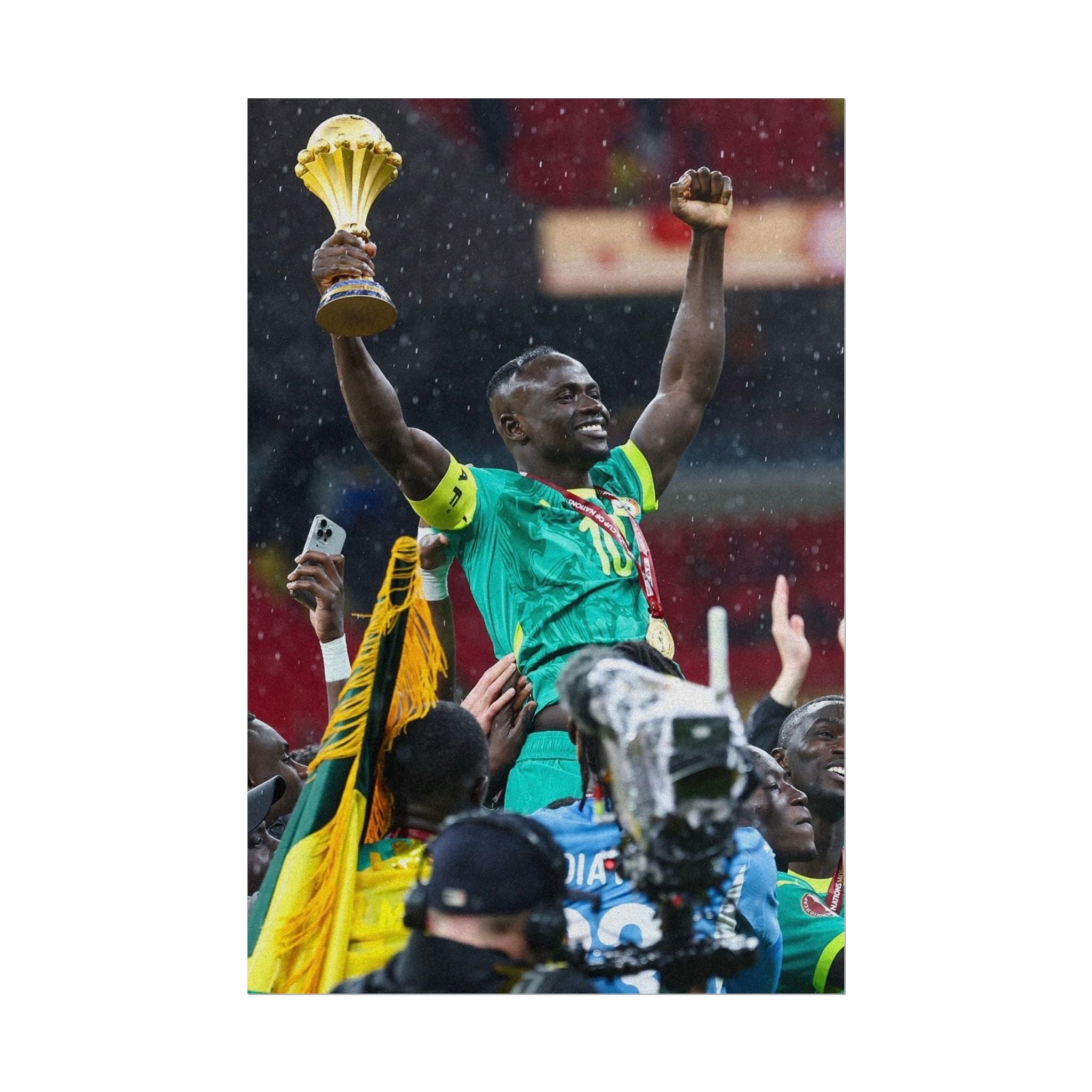 Sadio Mané Senegal AFCON winners Rolled Poster — Soccer Champion Lifting Trophy Celebration Print