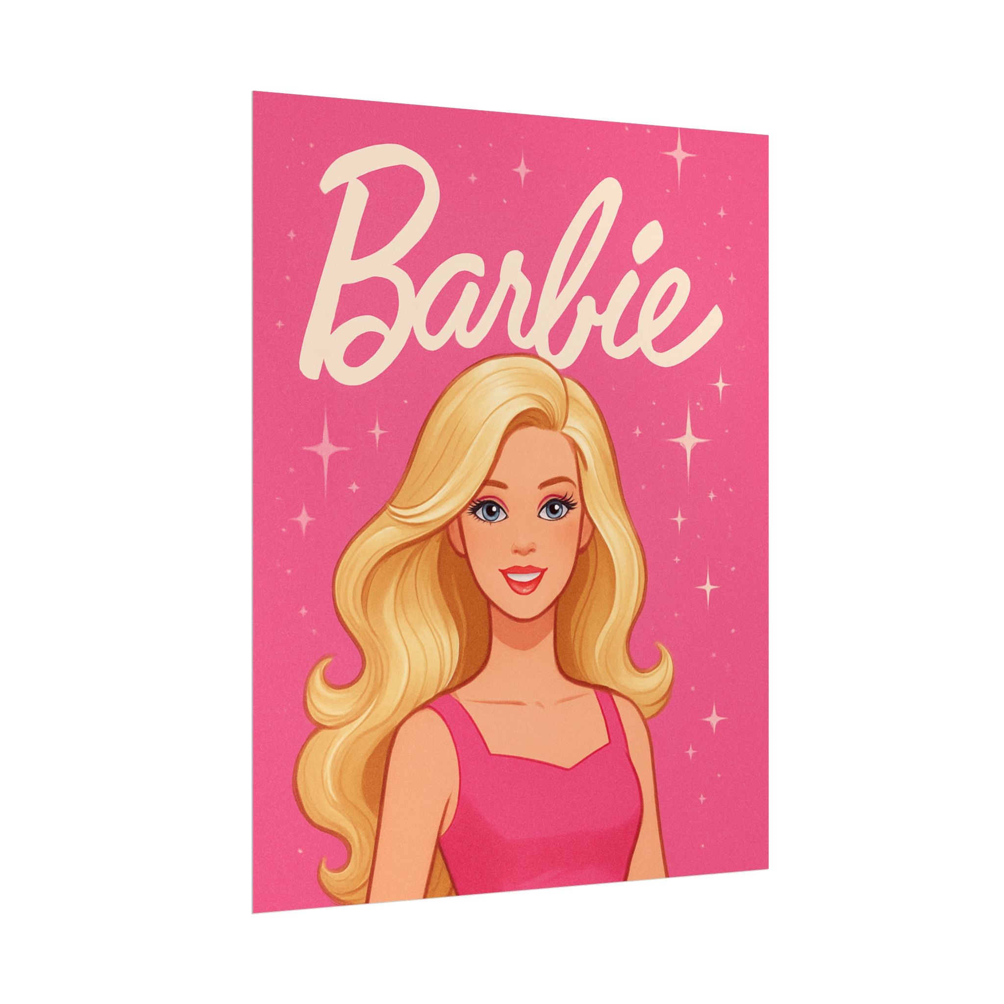 Retro Pink Barbie Script Poster — Rolled Wall Art for Kids' Rooms & Collectors
