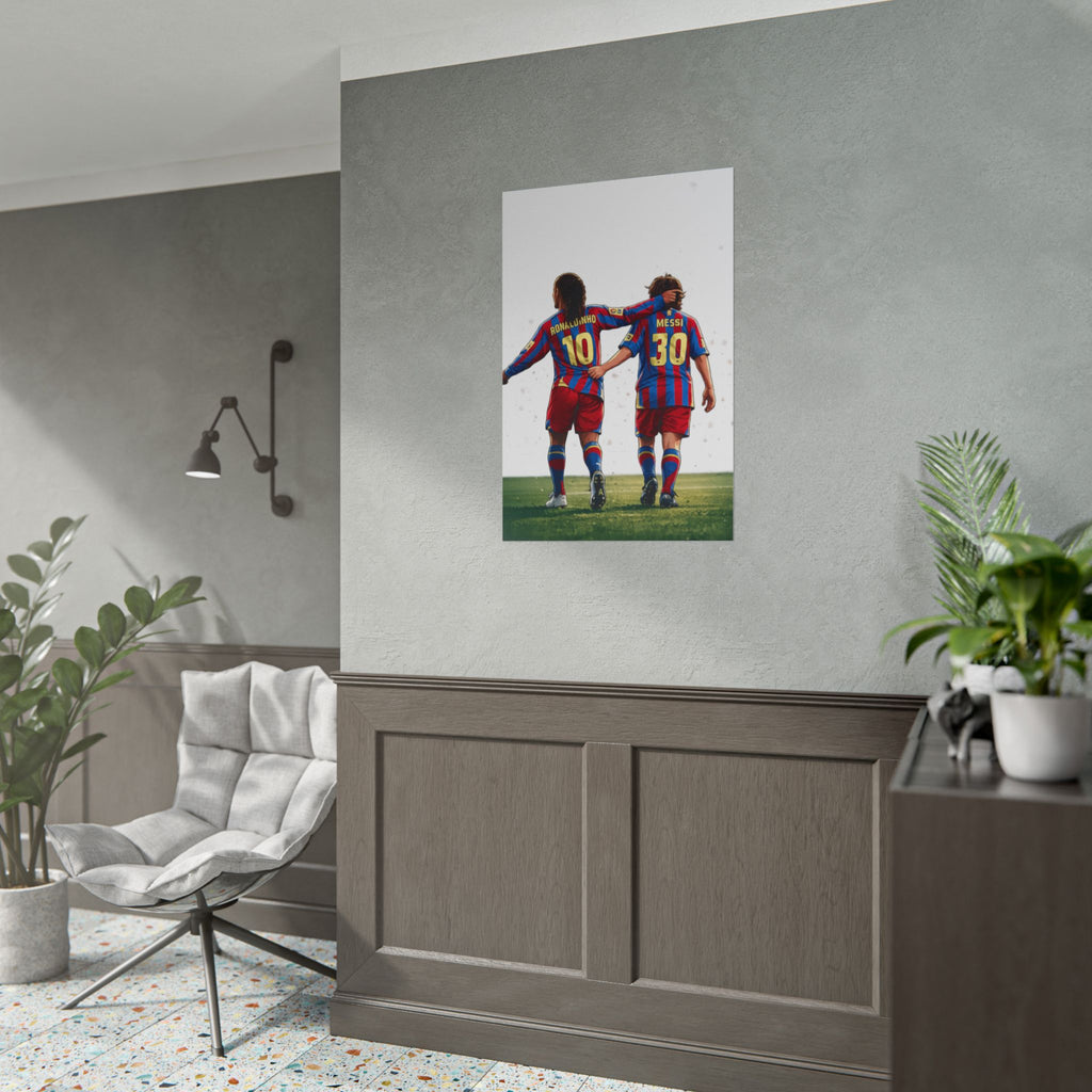 Rolled Poster — Young Ronaldinho & Messi FC Barcelona Players Soccer Print