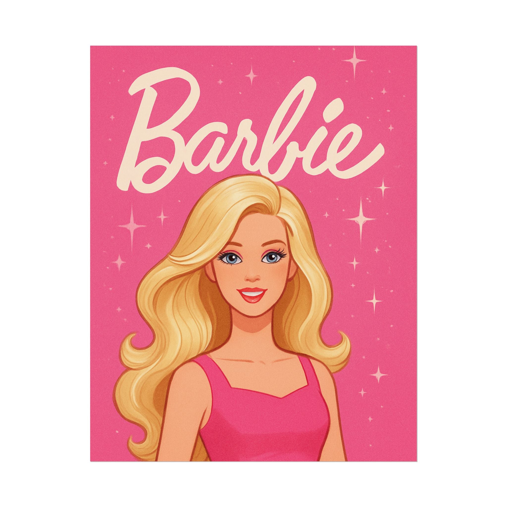 Retro Pink Barbie Script Poster — Rolled Wall Art for Kids' Rooms & Collectors
