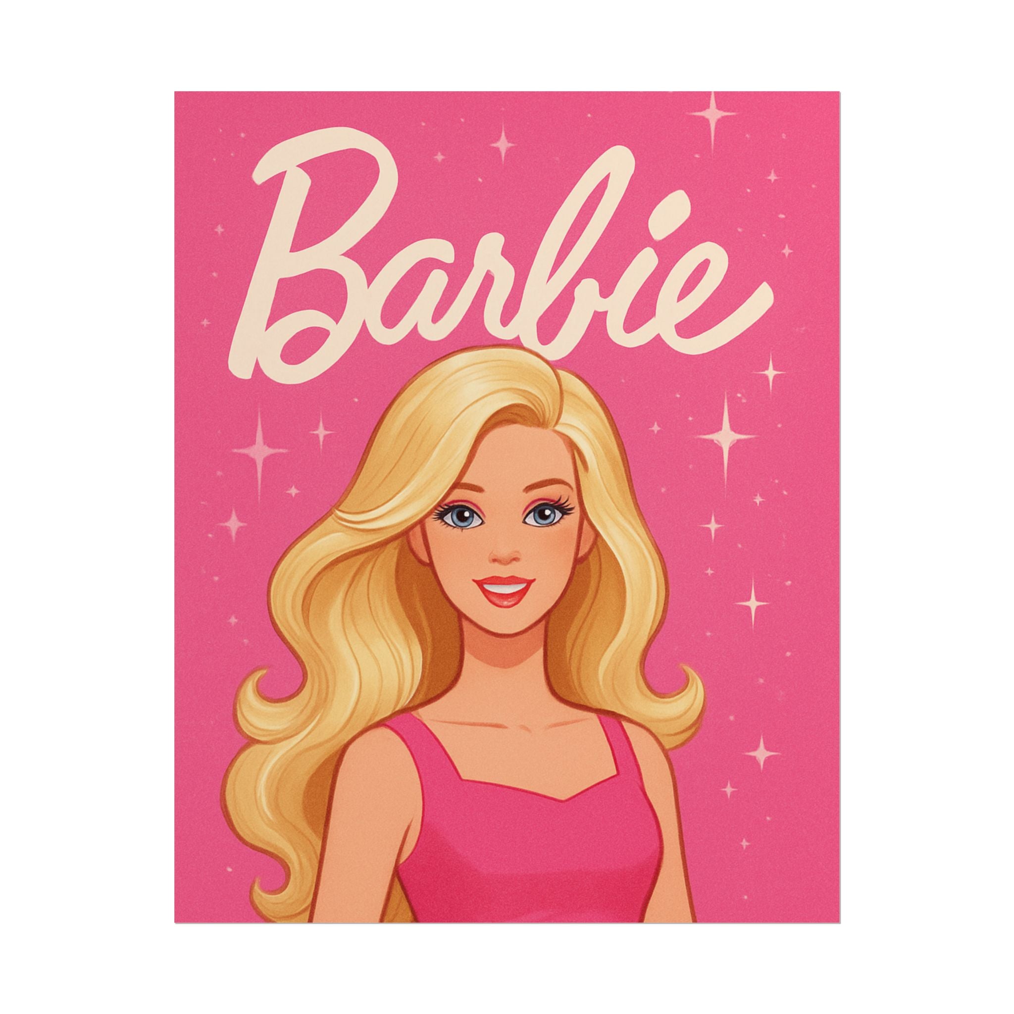 Retro Pink Barbie Script Poster — Rolled Wall Art for Kids' Rooms & Collectors
