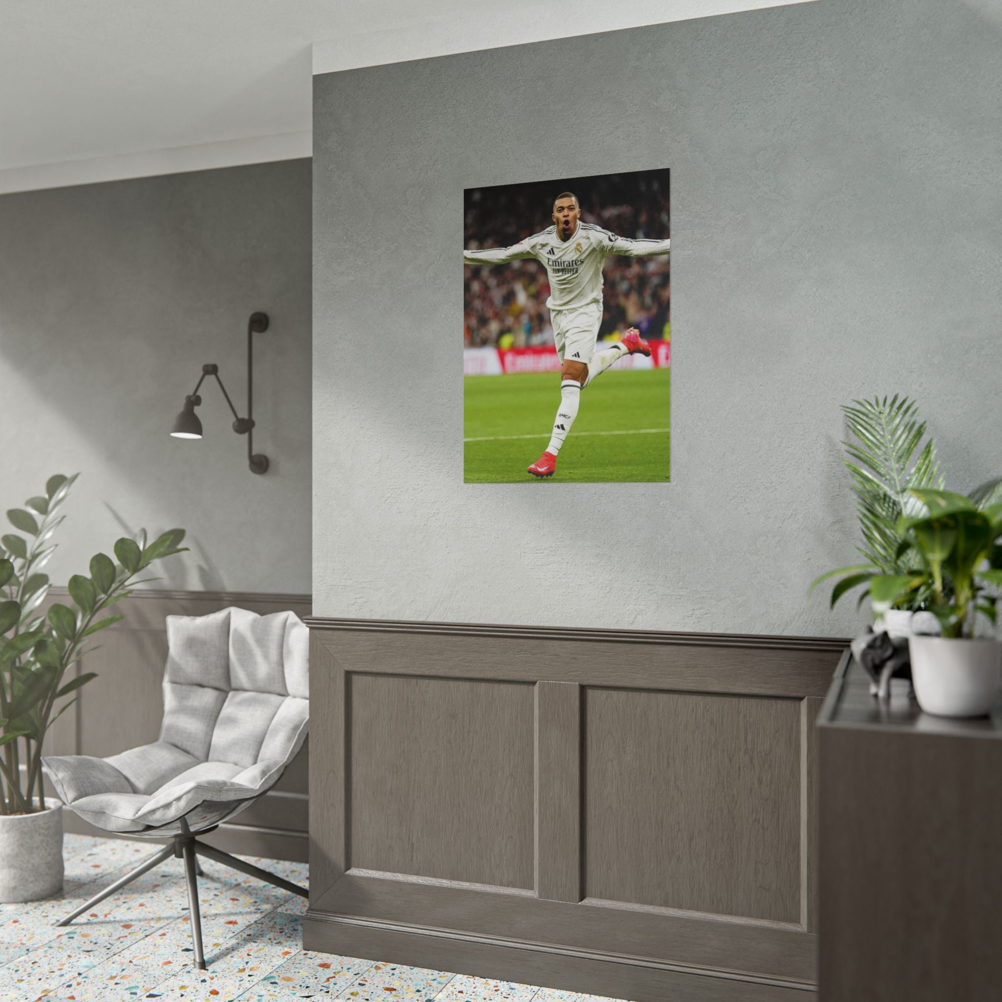 Kylian Mbappe Real Madrid Soccer Star Rolled Poster — Celebratory Football Print (Real Match Action)