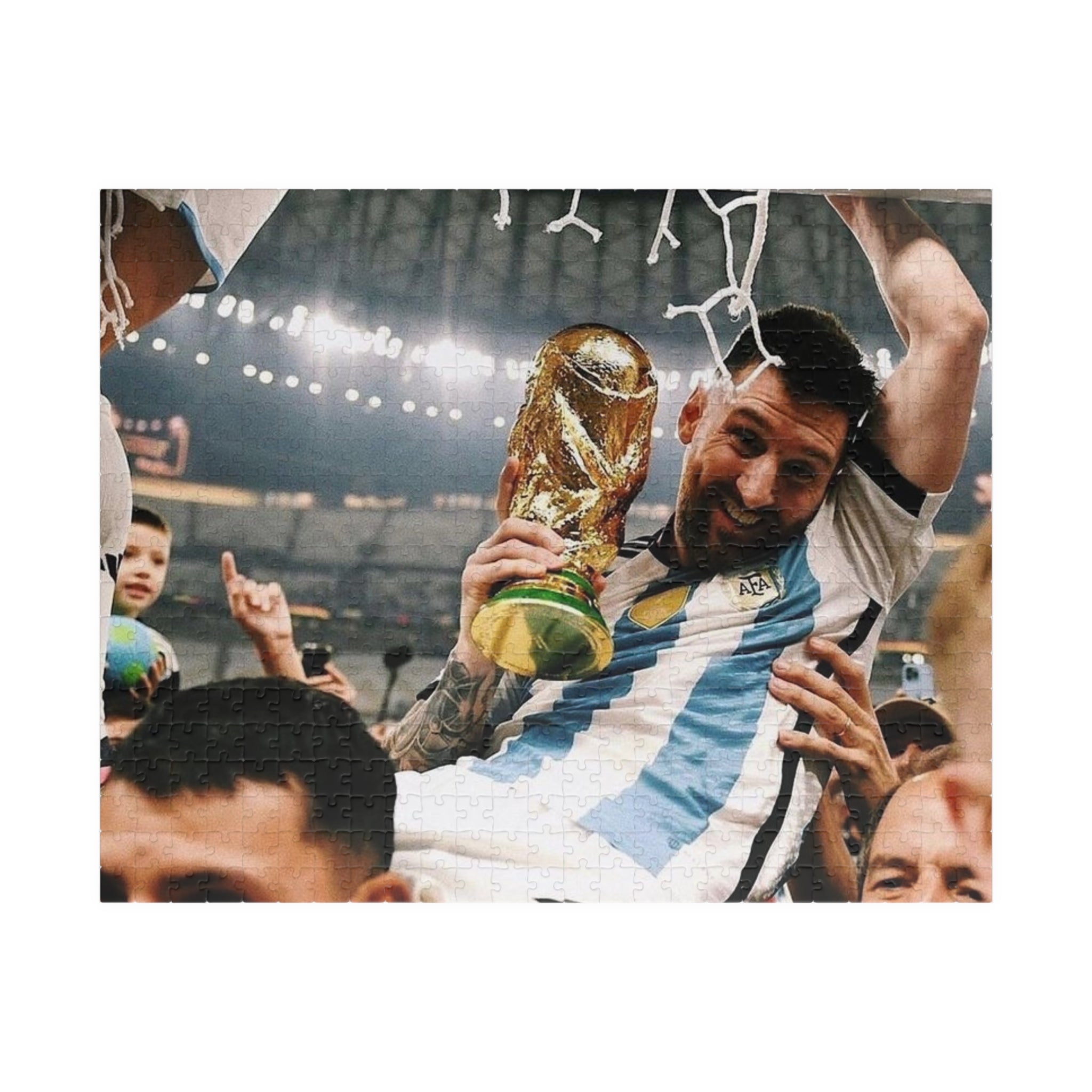 Lionel Messi - Soccer Victory Photo Puzzle — World Cup Trophy Celebration Jigsaw