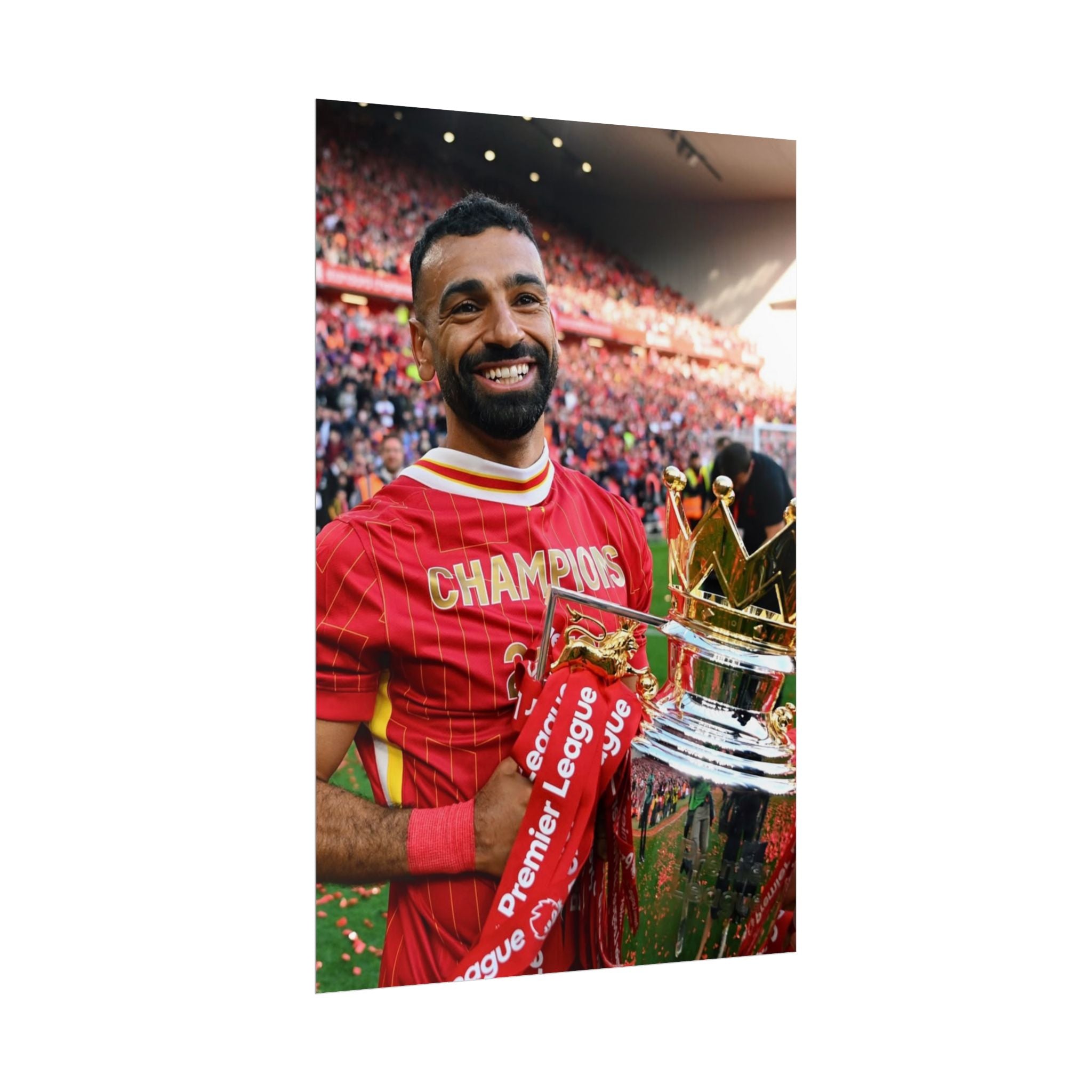 Mo Salah Premier League Soccer Champion Rolled Poster — Trophy Celebration Stadium Print