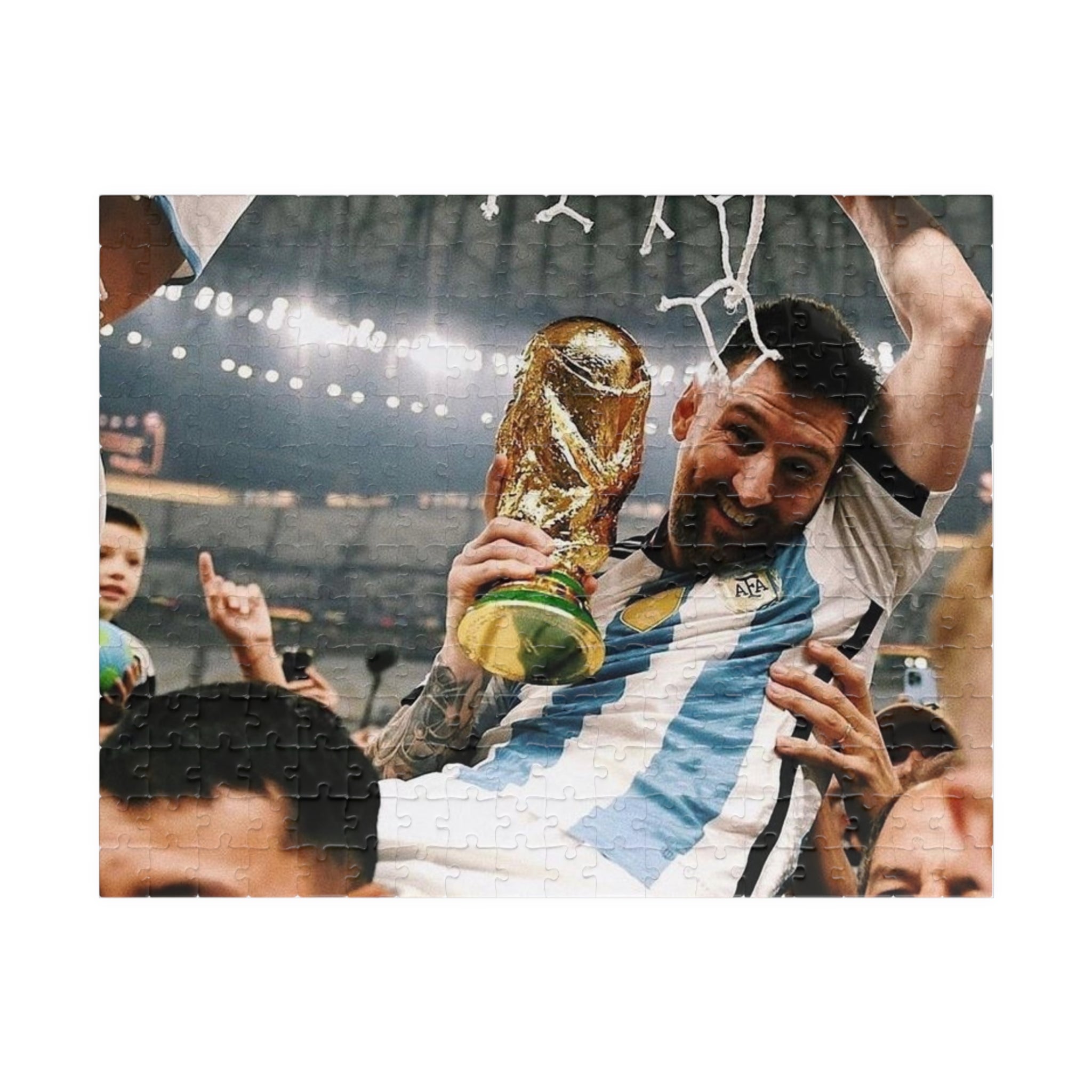 Lionel Messi - Soccer Victory Photo Puzzle — World Cup Trophy Celebration Jigsaw