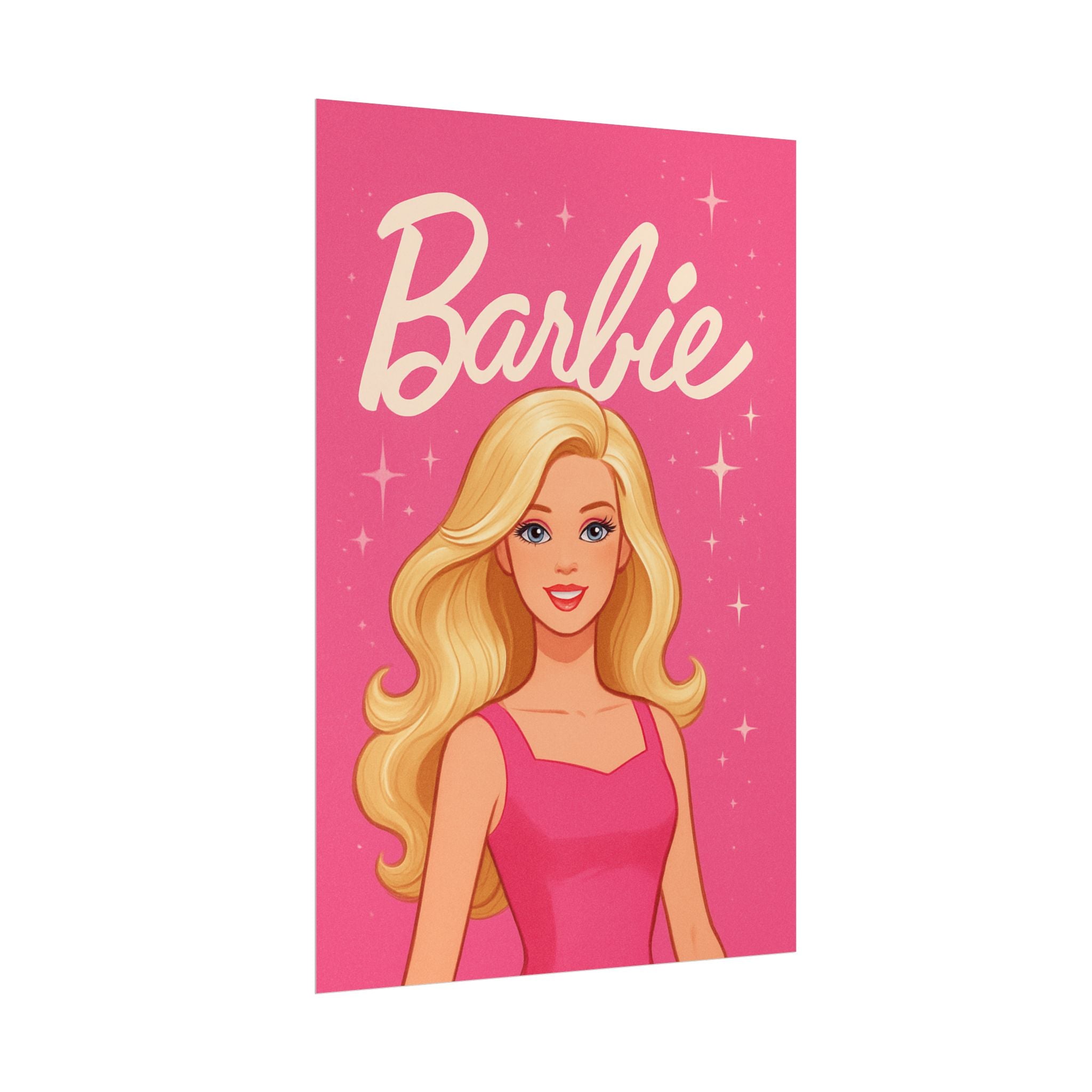 Retro Pink Barbie Script Poster — Rolled Wall Art for Kids' Rooms & Collectors