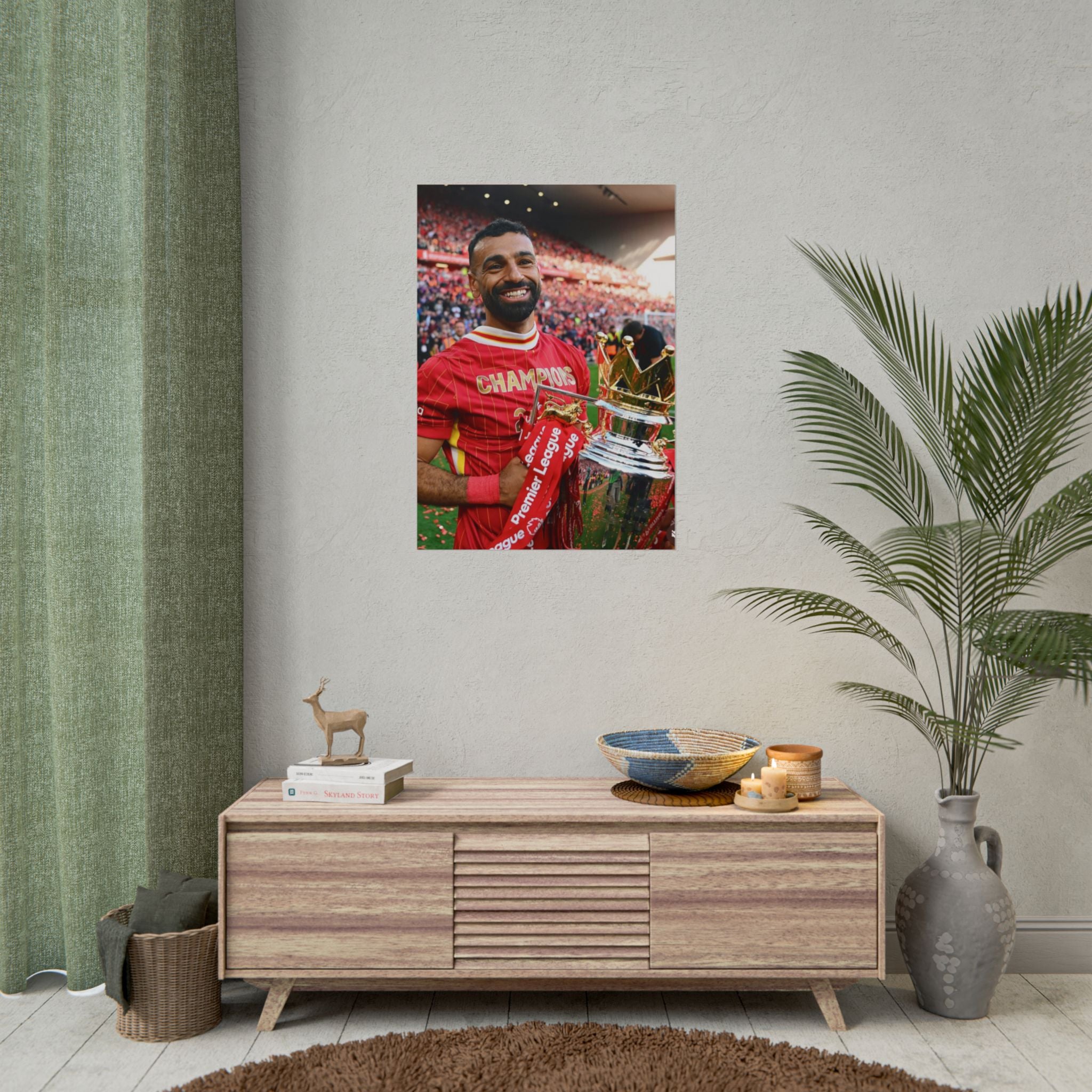 Mo Salah Premier League Soccer Champion Rolled Poster — Trophy Celebration Stadium Print