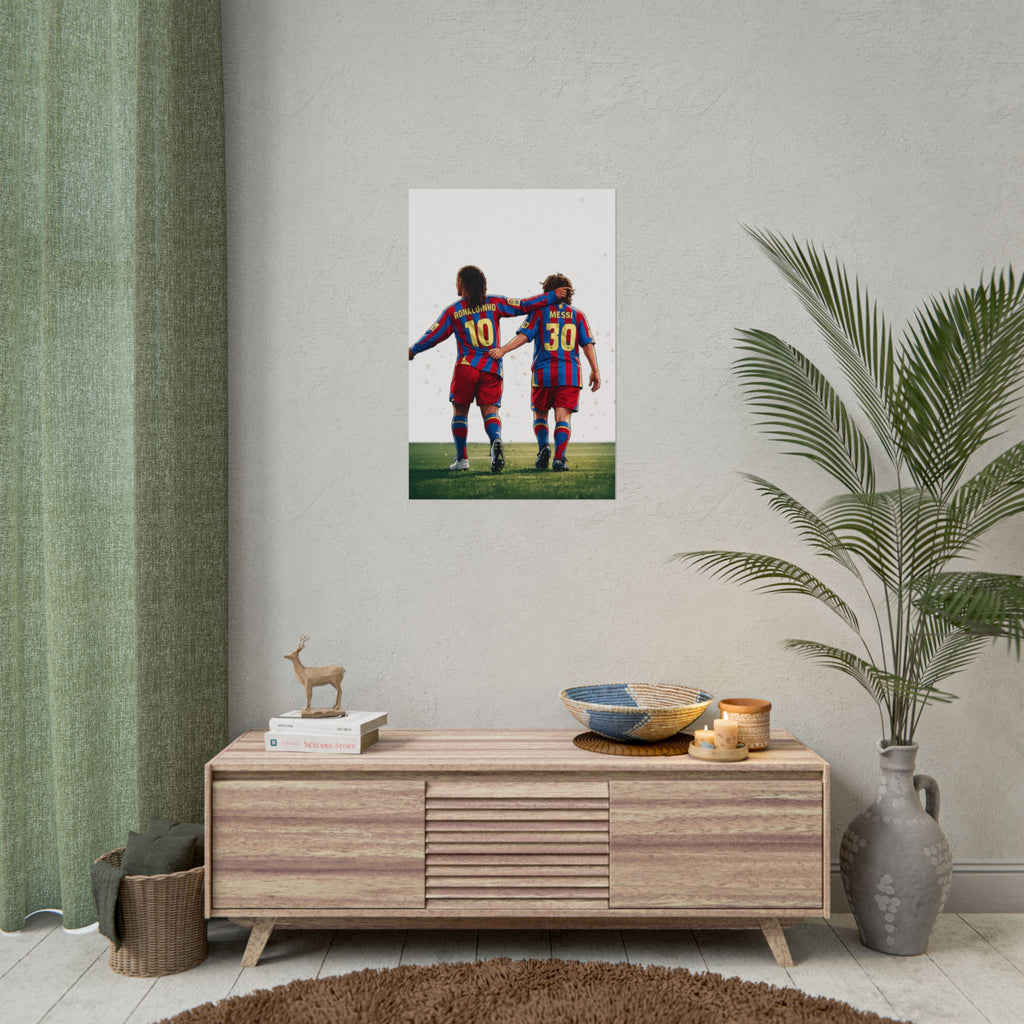 Rolled Poster — Young Ronaldinho & Messi FC Barcelona Players Soccer Print
