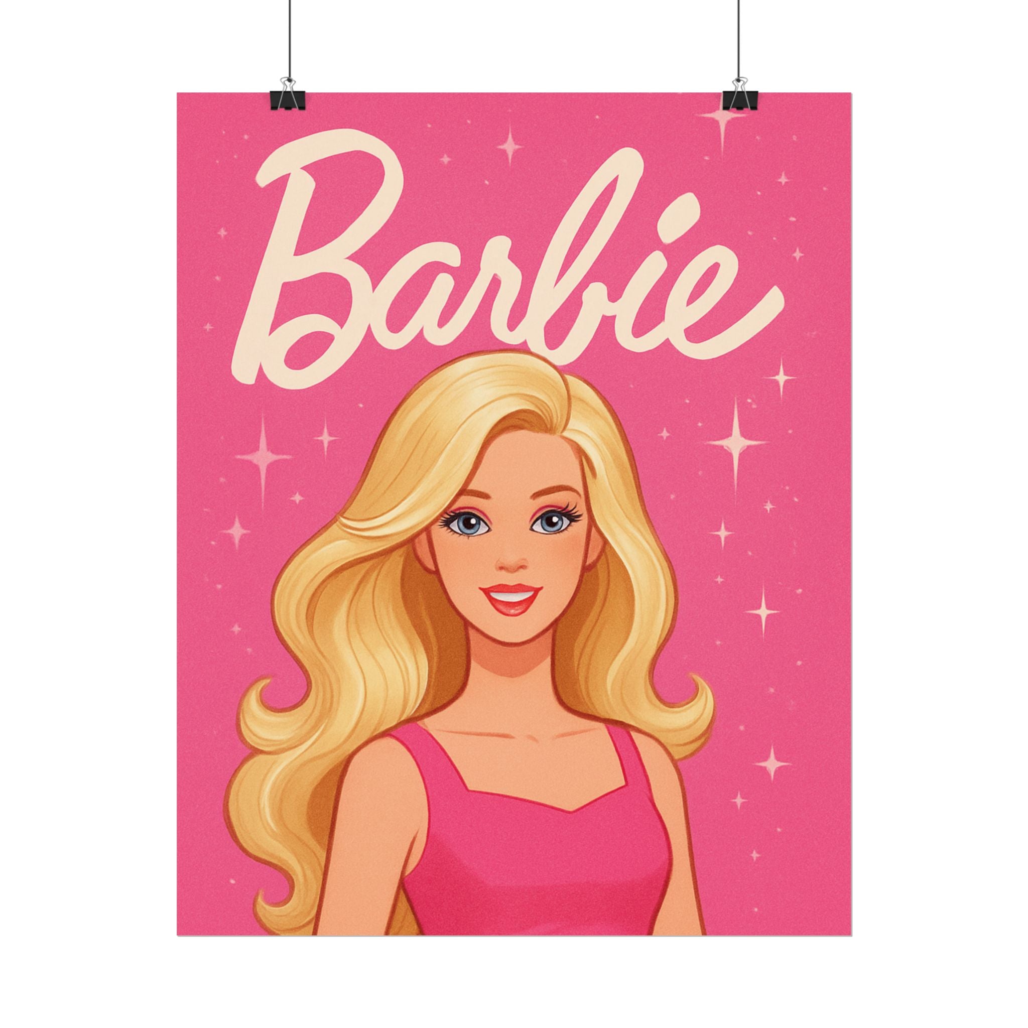 Retro Pink Barbie Script Poster — Rolled Wall Art for Kids' Rooms & Collectors