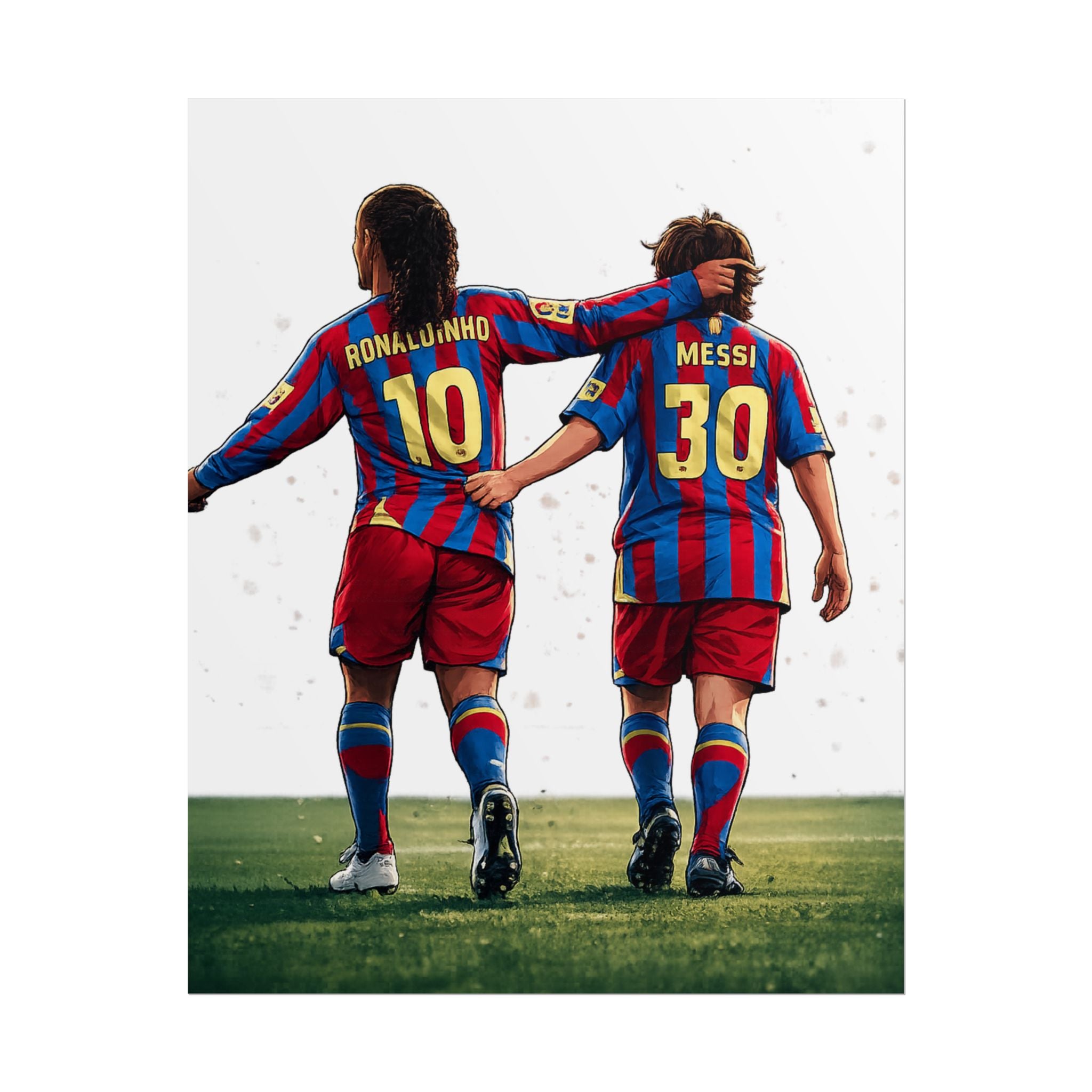 Rolled Poster — Young Ronaldinho & Messi FC Barcelona Players Soccer Print