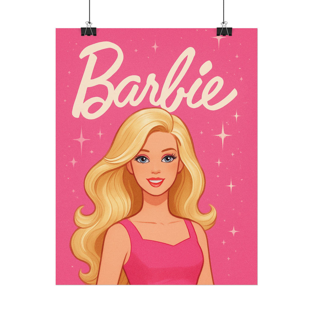 Retro Pink Barbie Script Poster — Rolled Wall Art for Kids' Rooms & Collectors