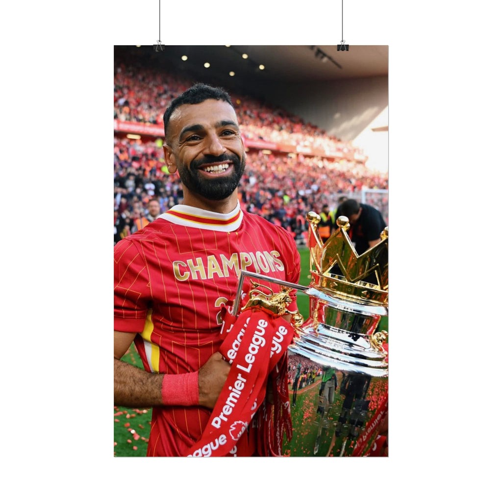 Mo Salah Premier League Soccer Champion Rolled Poster — Trophy Celebration Stadium Print