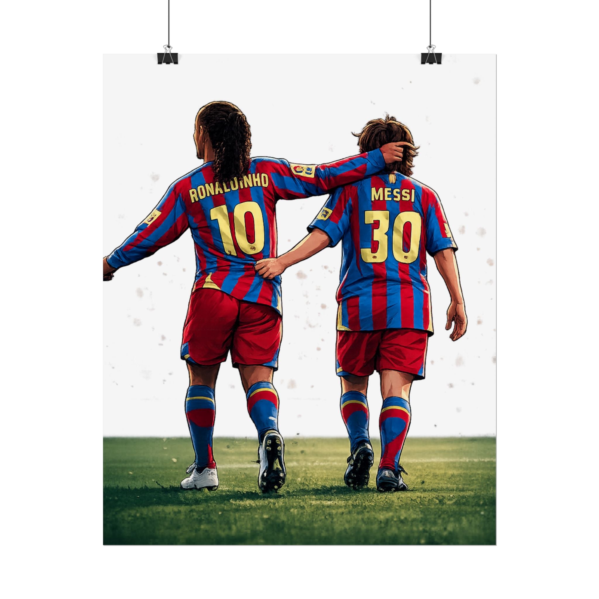 Rolled Poster — Young Ronaldinho & Messi FC Barcelona Players Soccer Print