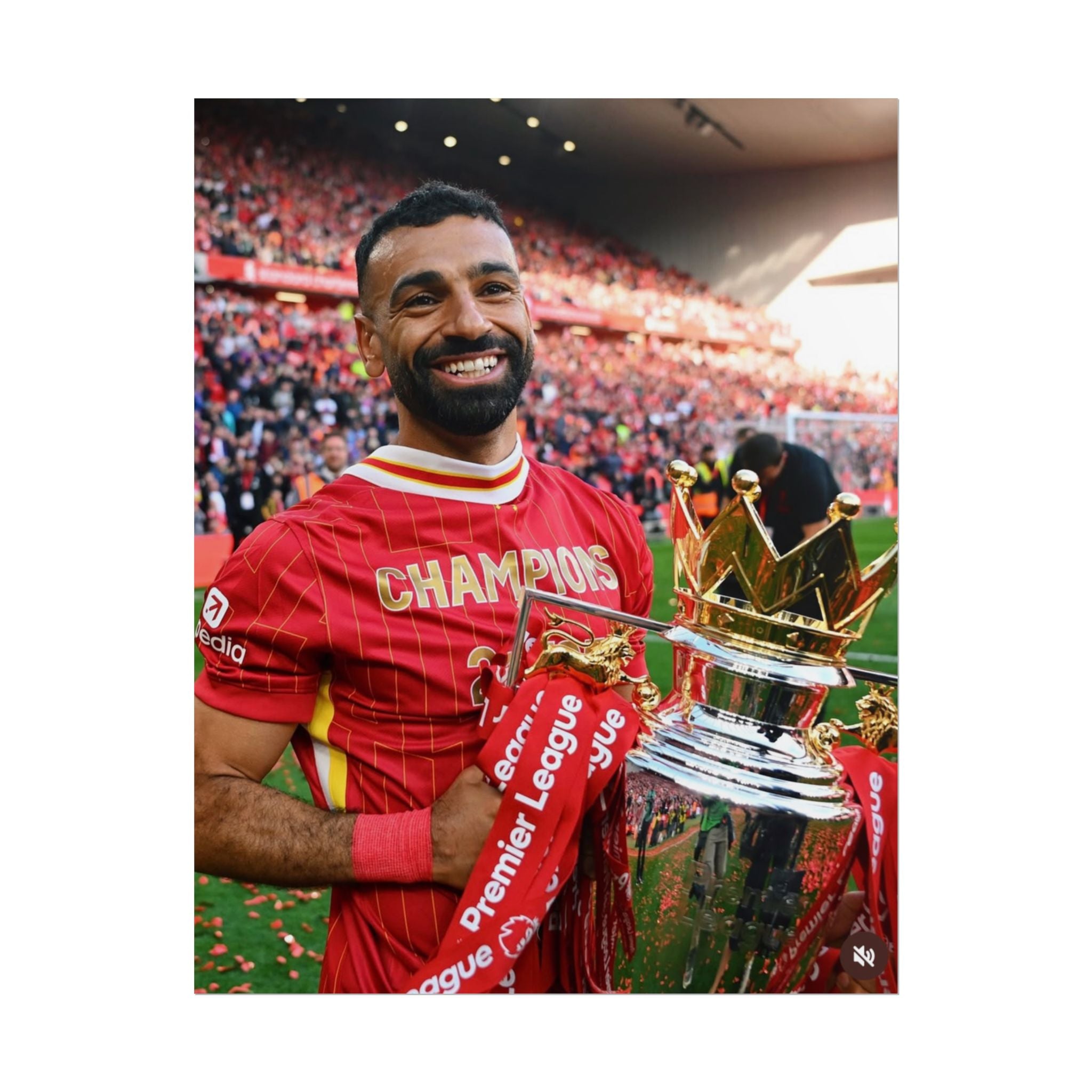 Mo Salah Premier League Soccer Champion Rolled Poster — Trophy Celebration Stadium Print
