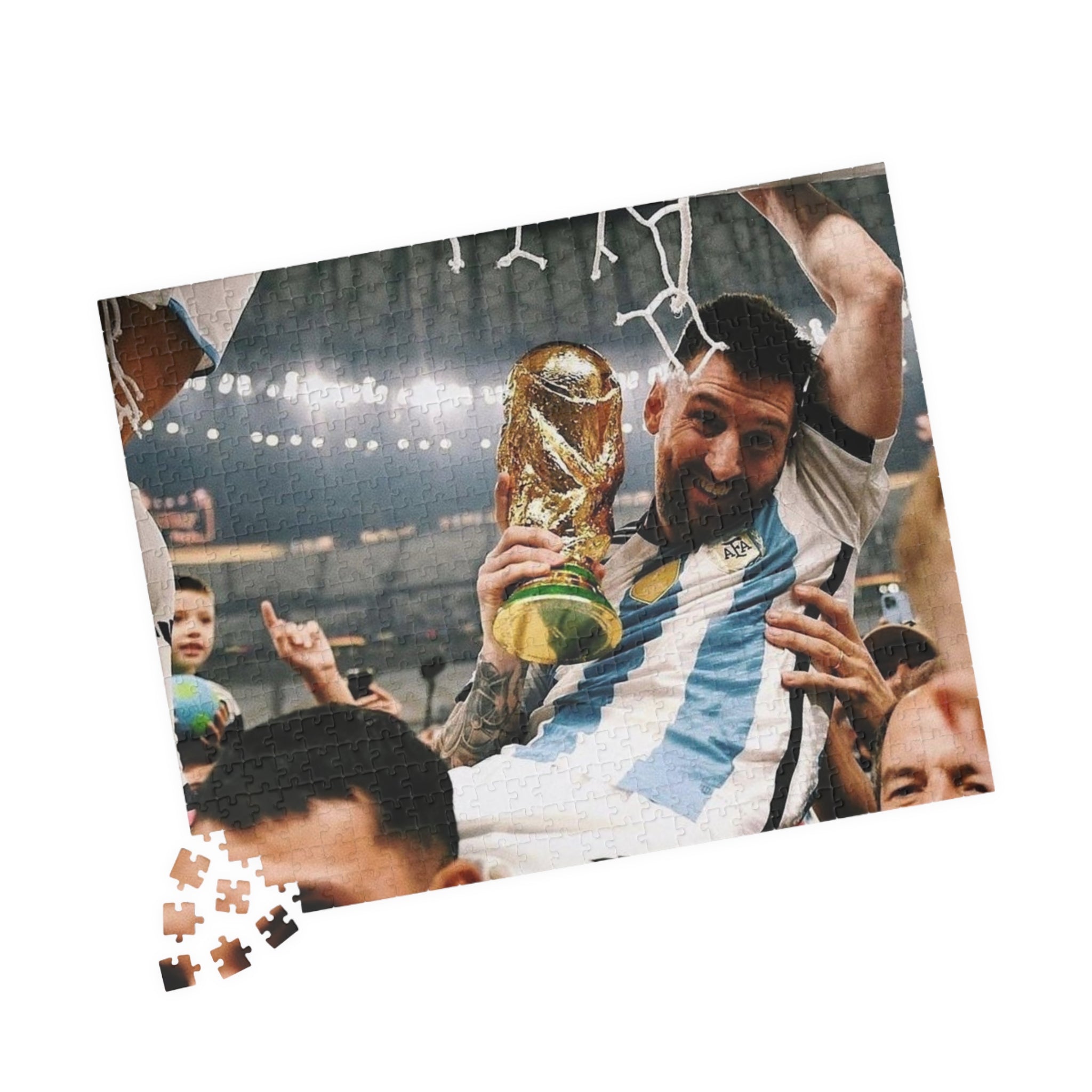 Lionel Messi - Soccer Victory Photo Puzzle — World Cup Trophy Celebration Jigsaw