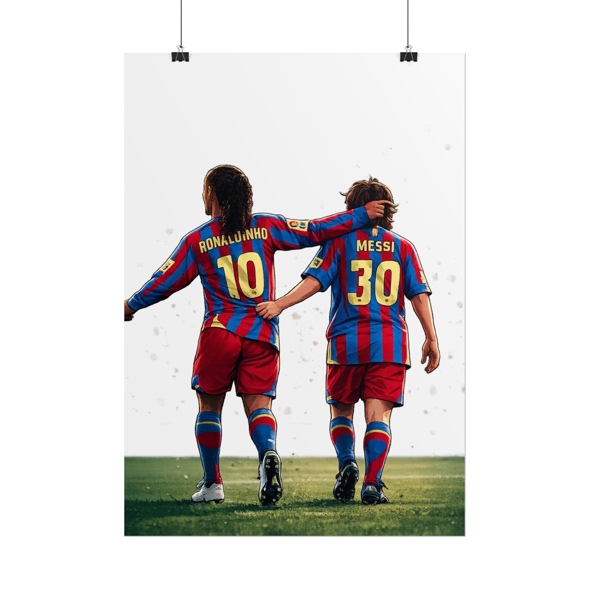 Rolled Poster — Young Ronaldinho & Messi FC Barcelona Players Soccer Print