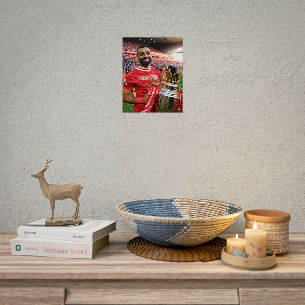 Mo Salah Premier League Soccer Champion Rolled Poster — Trophy Celebration Stadium Print