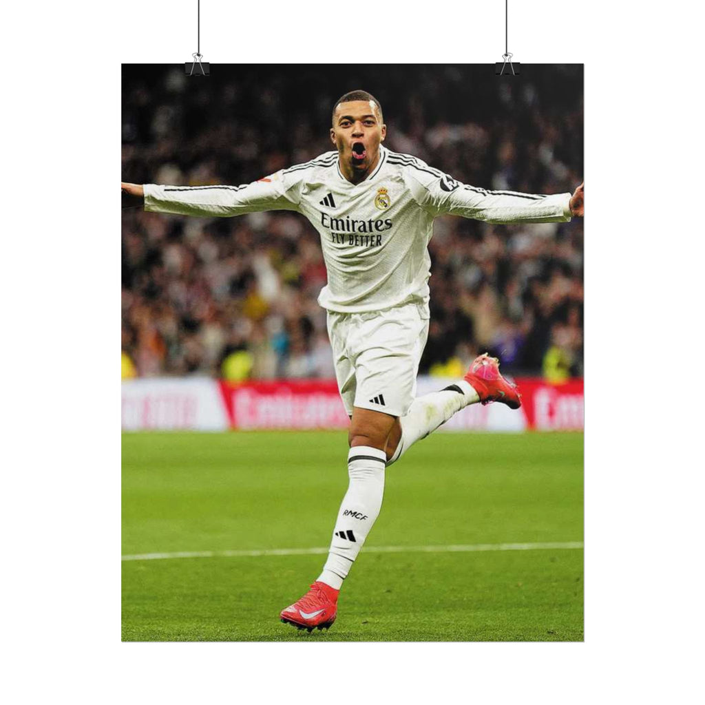 Kylian Mbappe Real Madrid Soccer Star Rolled Poster — Celebratory Football Print (Real Match Action)