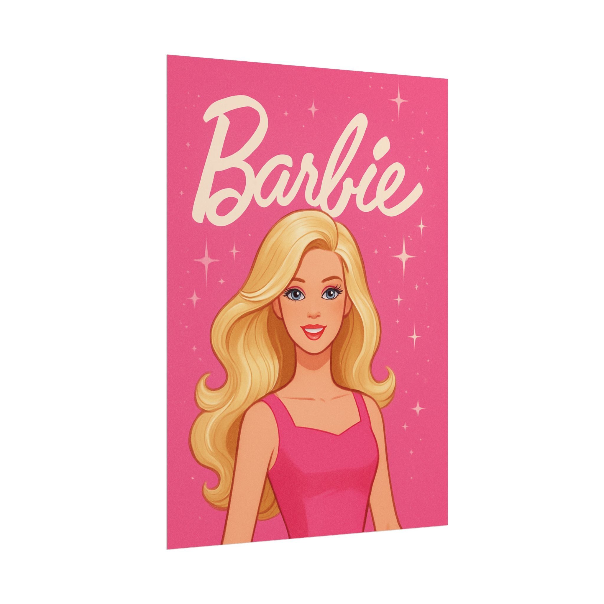 Retro Pink Barbie Script Poster — Rolled Wall Art for Kids' Rooms & Collectors